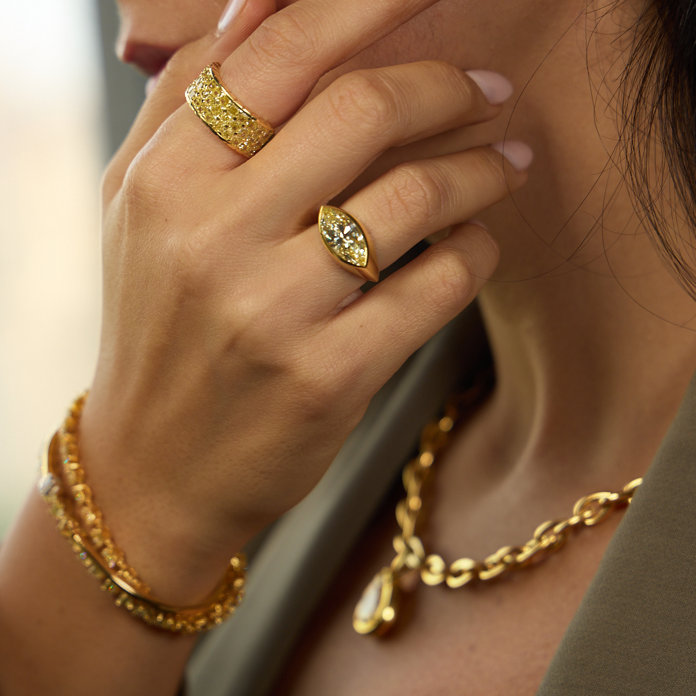 Rare Colors by Namdar Yellow diamond half eternity band, New York City