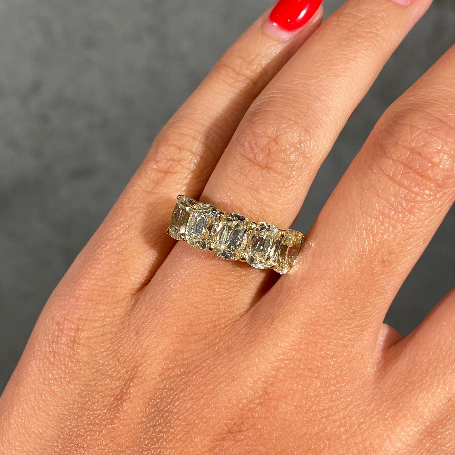 6 Carat Antique Cushion Yellow Diamond Half Eternity Band
