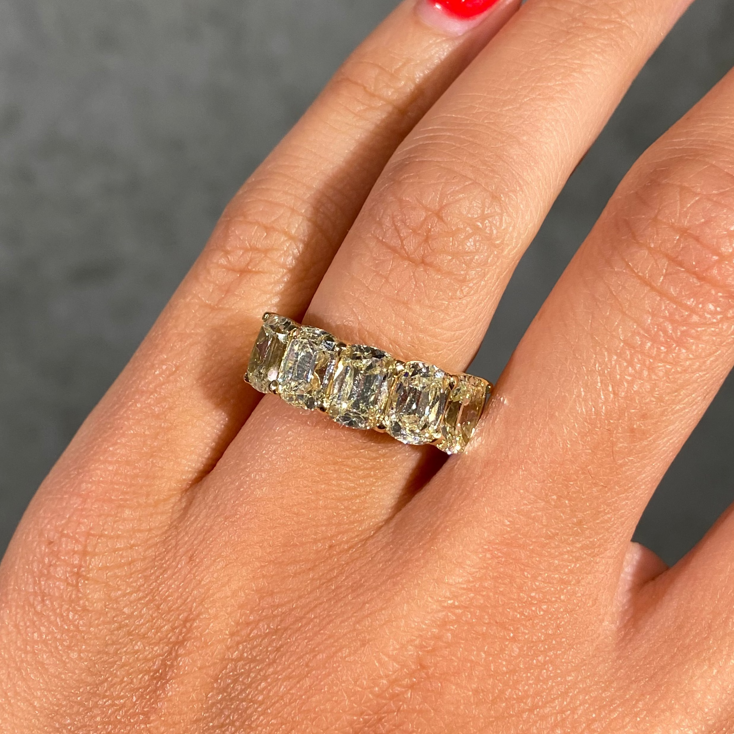6ct Light Yellow Antique Cushion Diamond Half Eternity Band