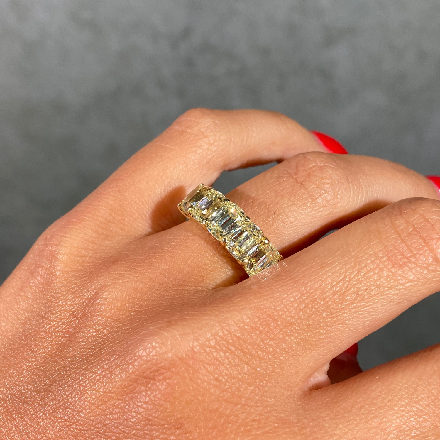 5 Carat Antique Cushion Yellow Diamond Half Eternity Band