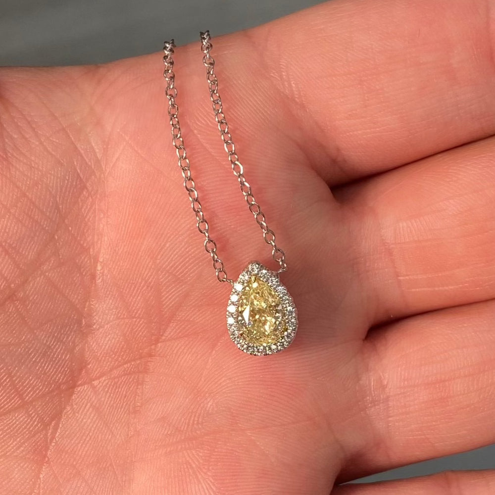 Yellow Pear diamond pendant necklace, handcrafted by Rare Colors by Namdar