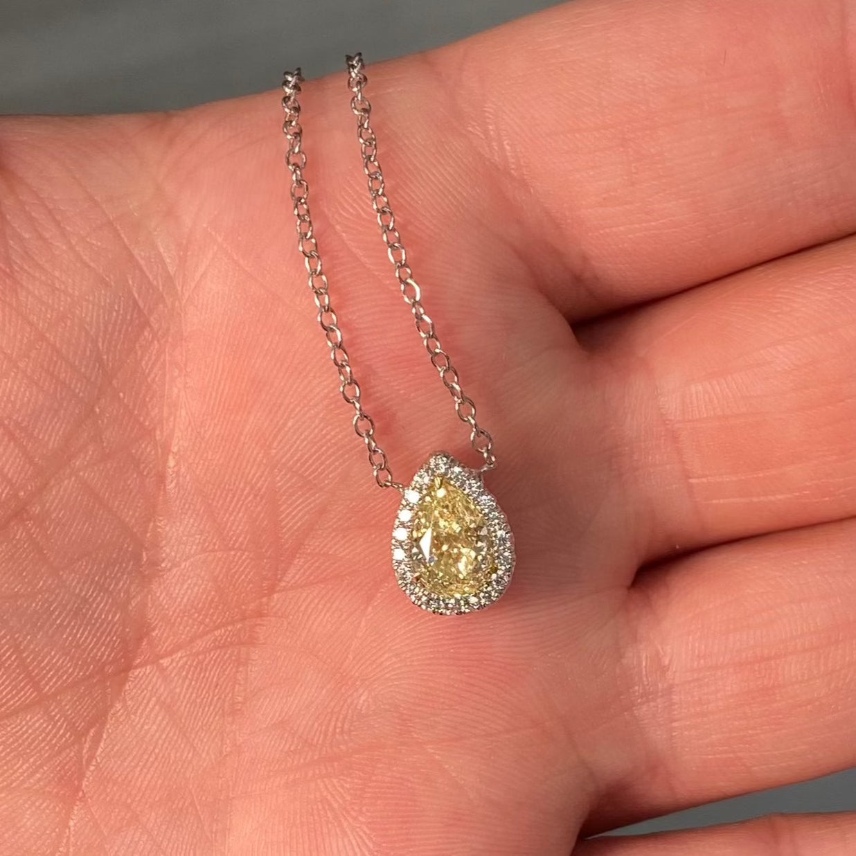 Yellow Pear diamond pendant necklace, handcrafted by Rare Colors by Namdar