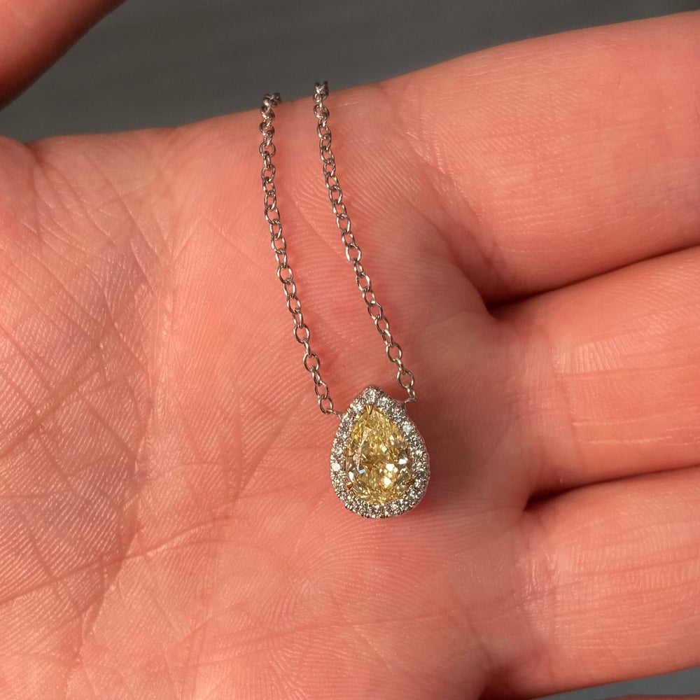 Natural Yellow Pear diamond pendant necklace — Rare Colors by Namdar NYC