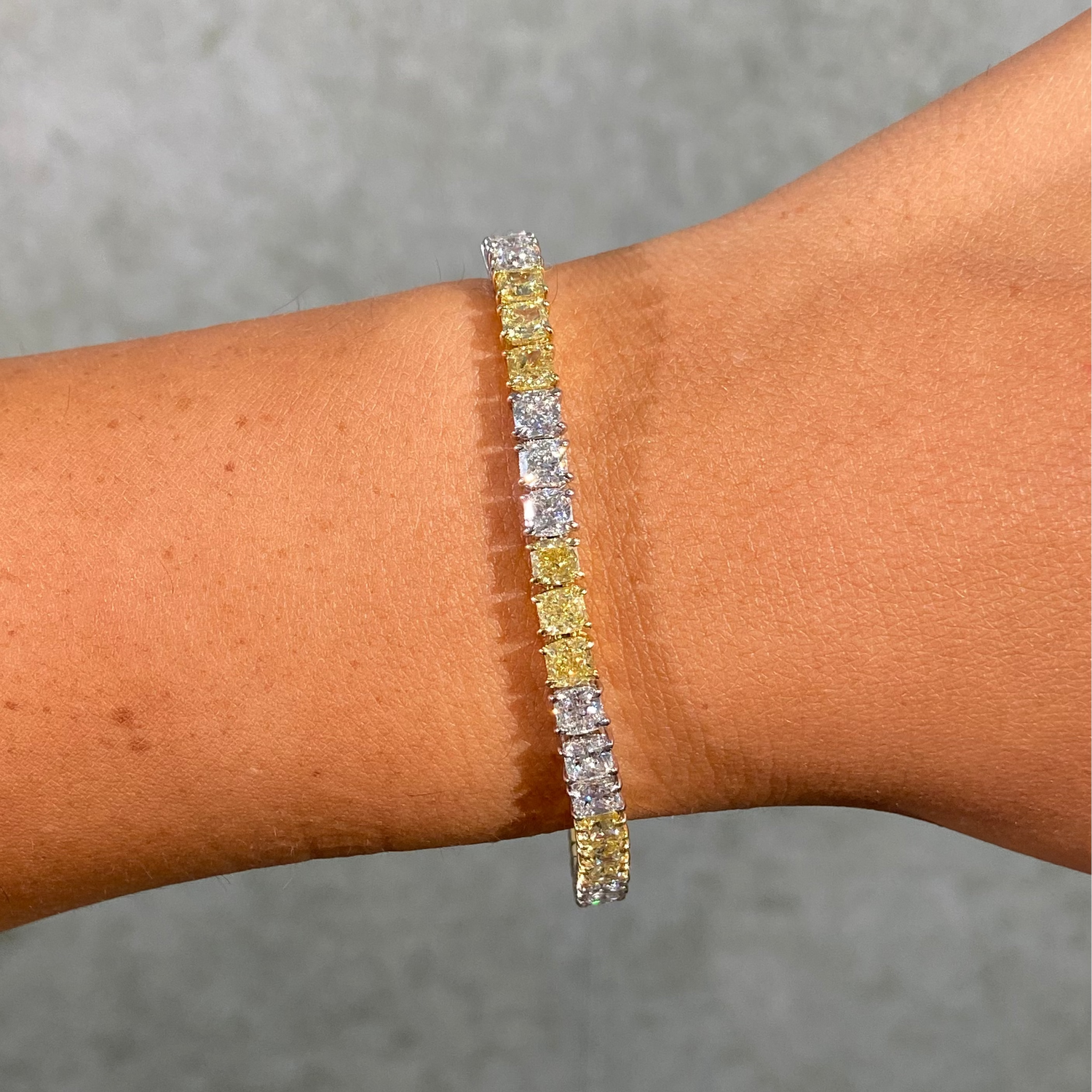 17ct Fancy Yellow and Colorless Radiant Diamond 3:3 Alternating Tennis Bracelet