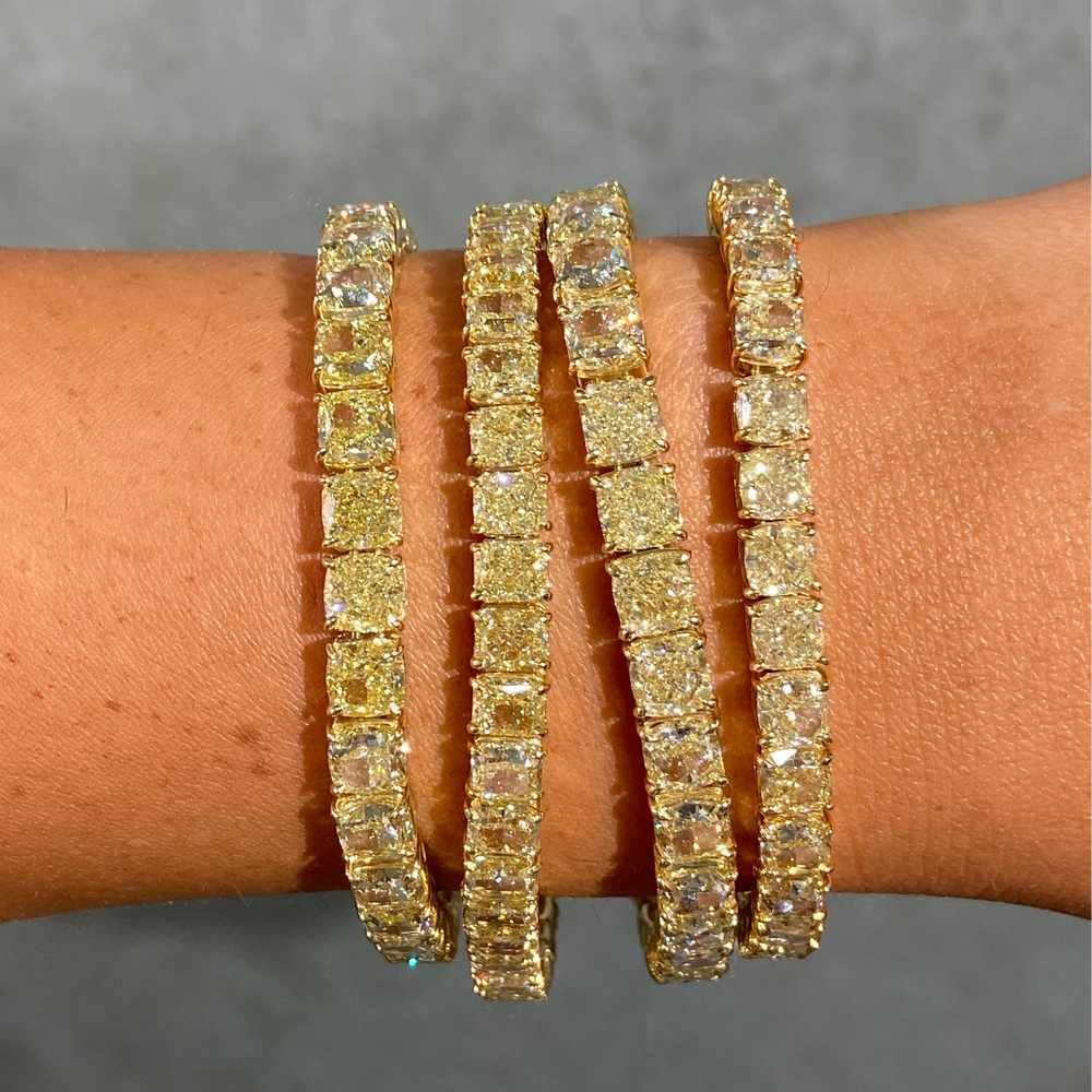 24 Carat GIA Fancy Light Yellow Elongated Radiant Diamond Tennis Bracelet