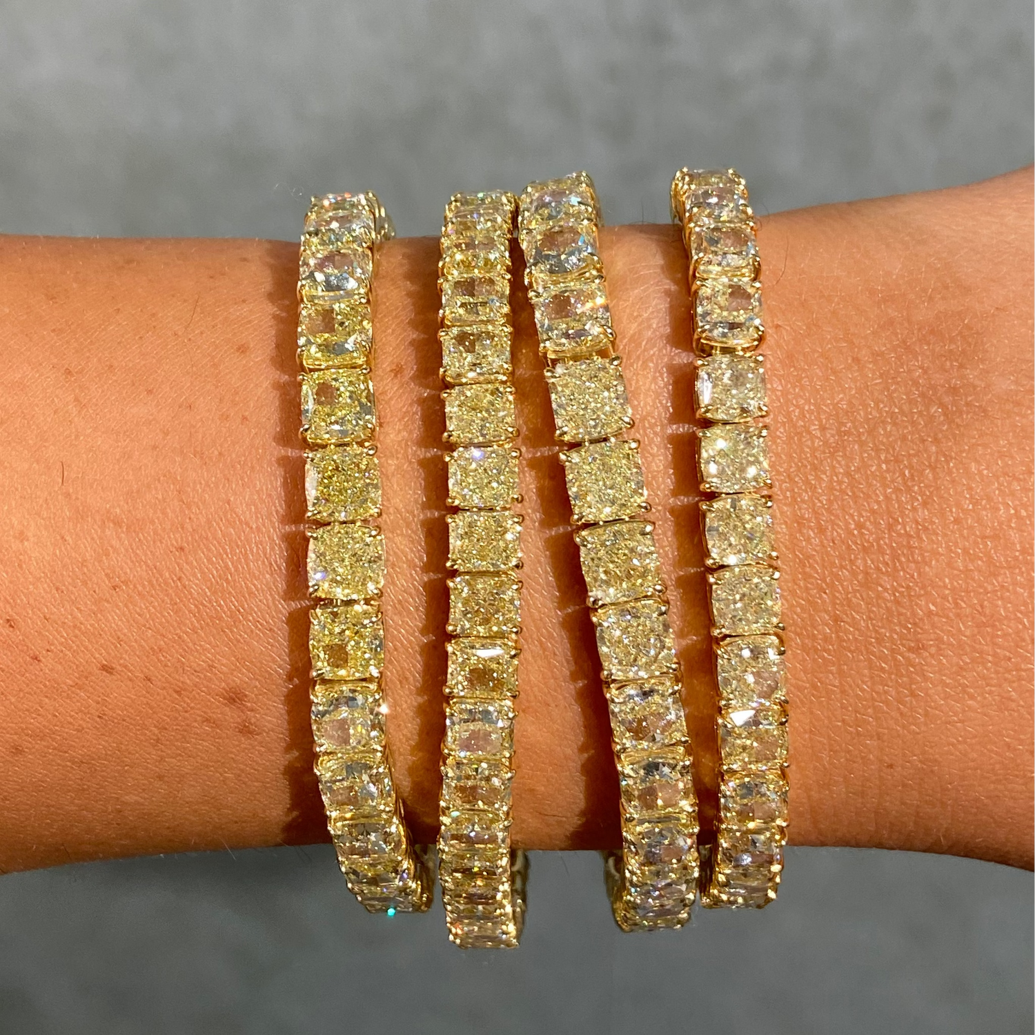 24 Carat GIA Fancy Light Yellow Elongated Radiant Diamond Tennis Bracelet