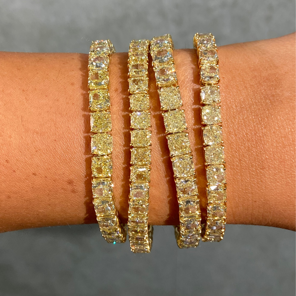 24ct GIA Fancy Light Yellow Elongated Radiant Diamond Tennis Bracelet