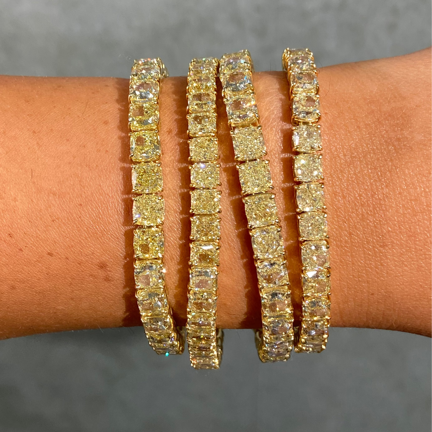 24ct GIA Fancy Light Yellow Elongated Radiant Diamond Tennis Bracelet