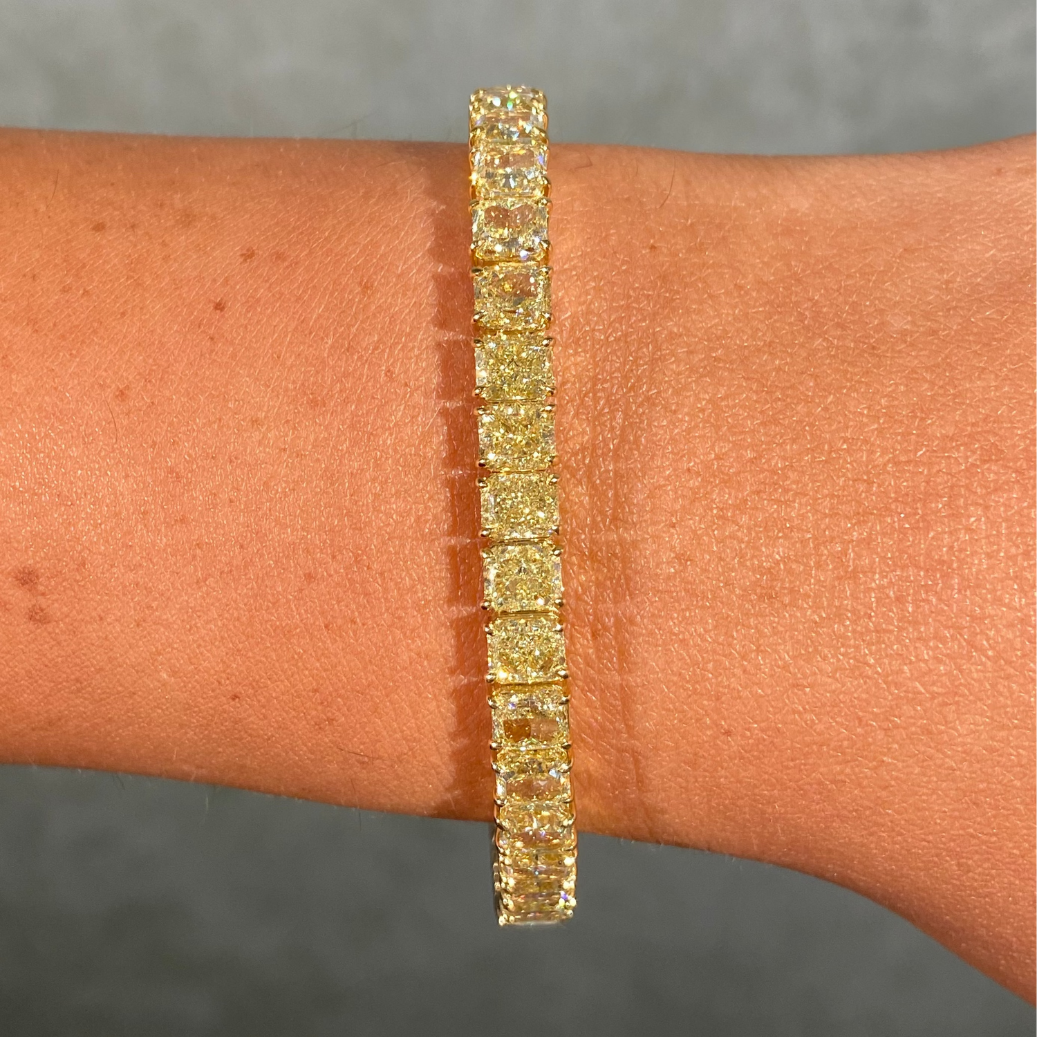 24 Carat GIA Fancy Light Yellow Elongated Radiant Diamond Tennis Bracelet