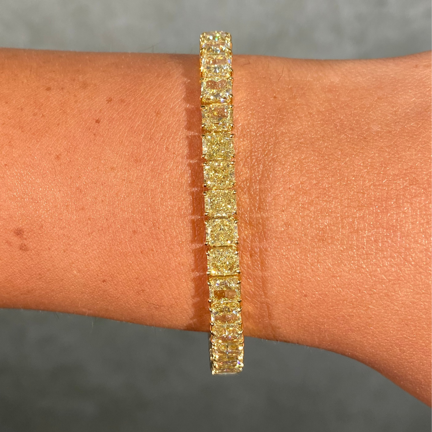 24ct GIA Fancy Light Yellow Elongated Radiant Diamond Tennis Bracelet