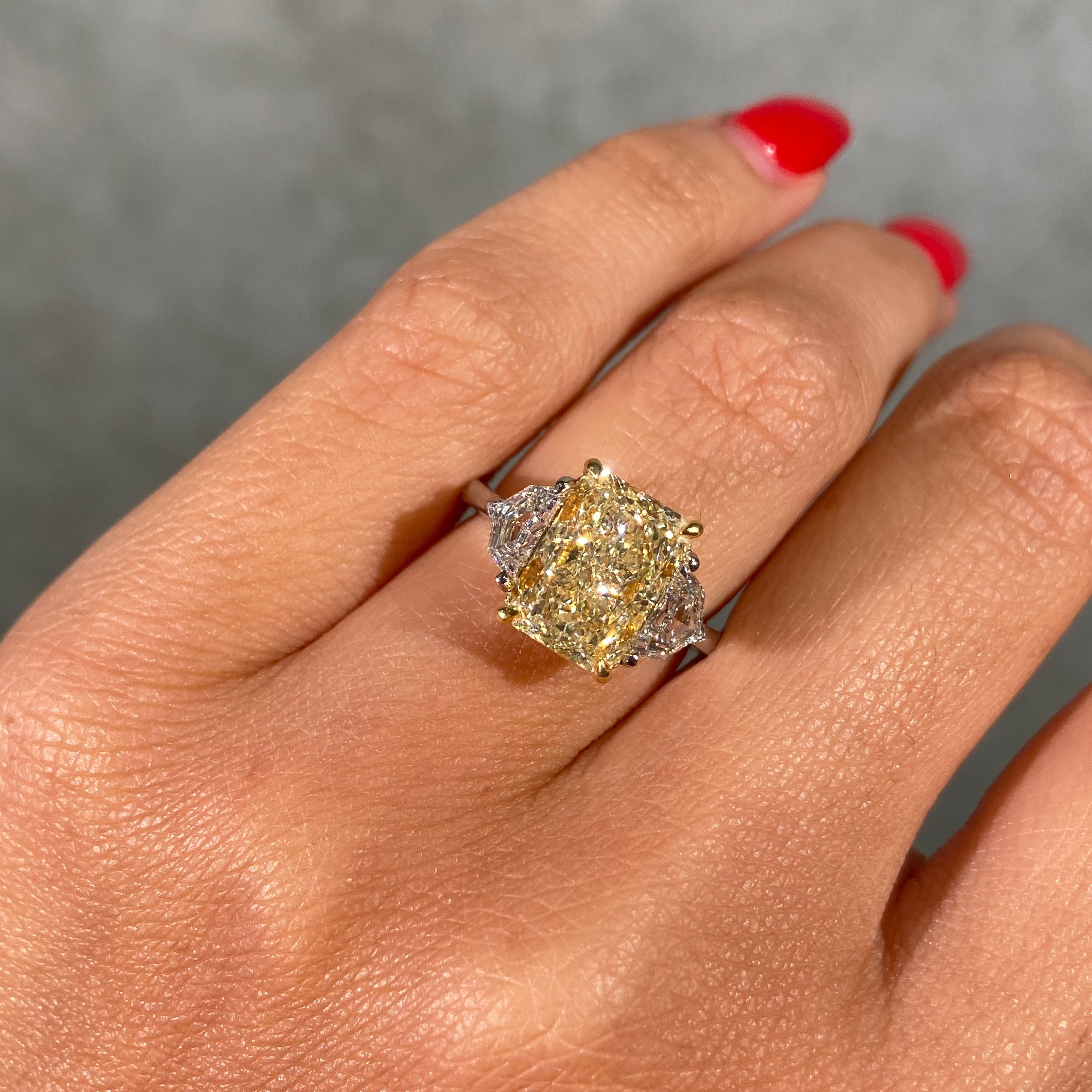 4ct  Light Yellow Elongated Radiant Diamond Engagement Ring handcrafted by Rare Colors by Namdar