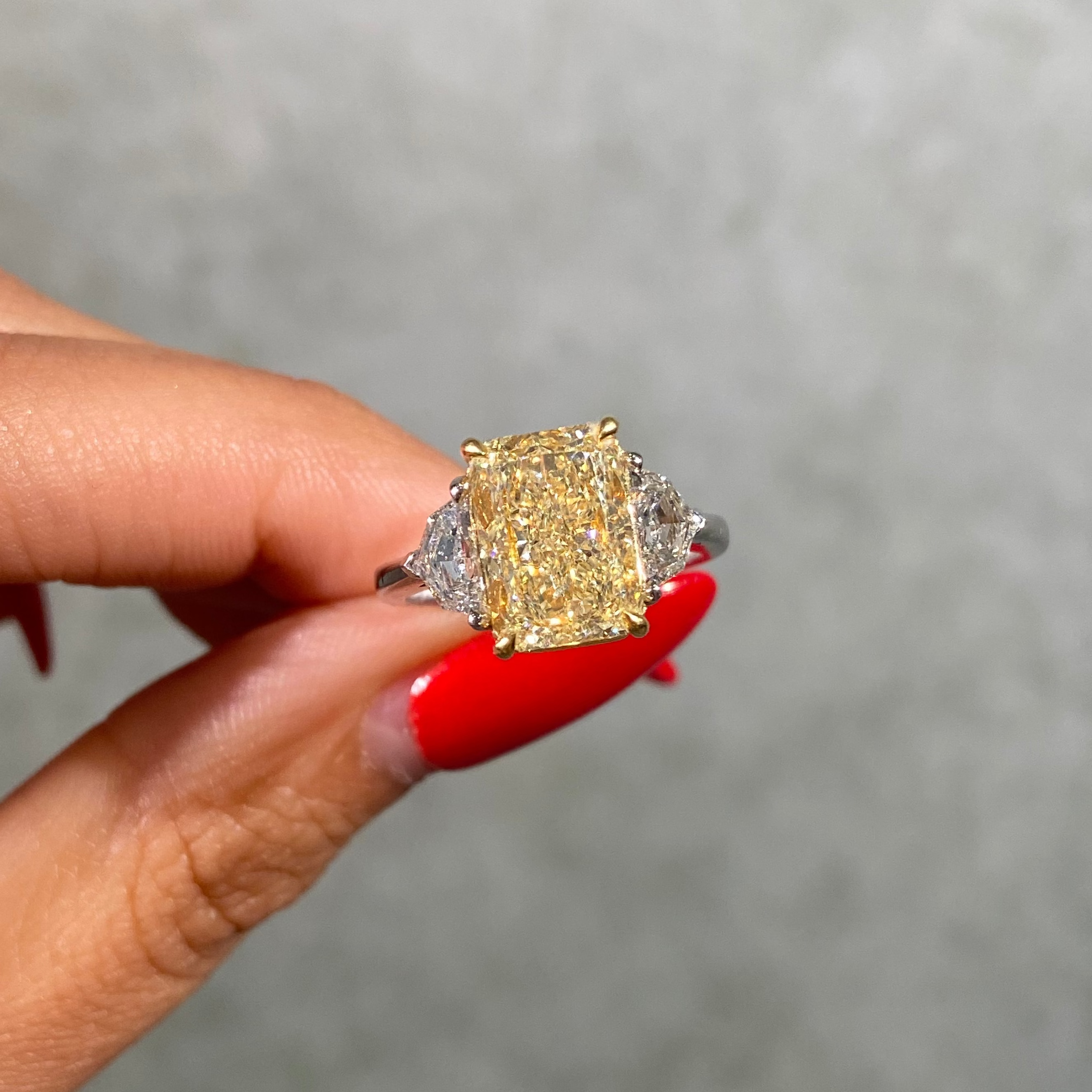 4ct Light Yellow Radiant diamond engagement ring by Rare Colors by Namdar, New York City
