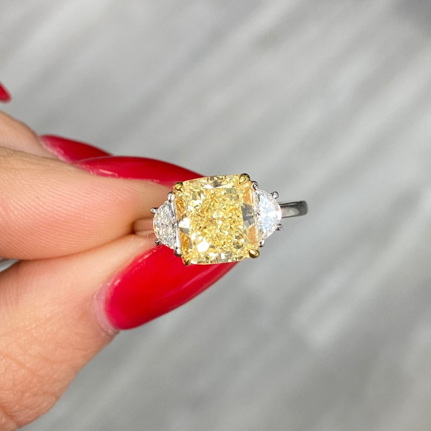 3ct Fancy Yellow Cushion engagement ring — color diamond specialists Rare Colors by Namdar