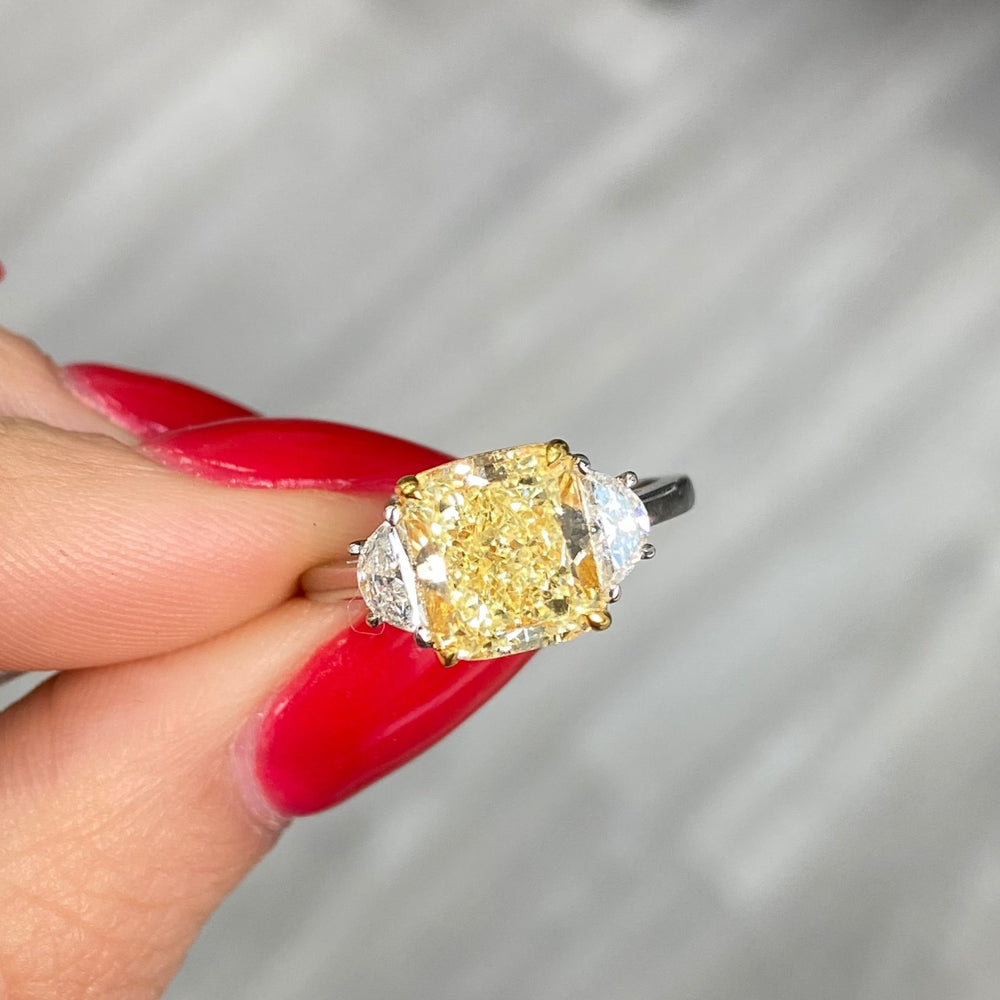 3ct Fancy Yellow Cushion diamond engagement ring by Rare Colors by Namdar, New York City