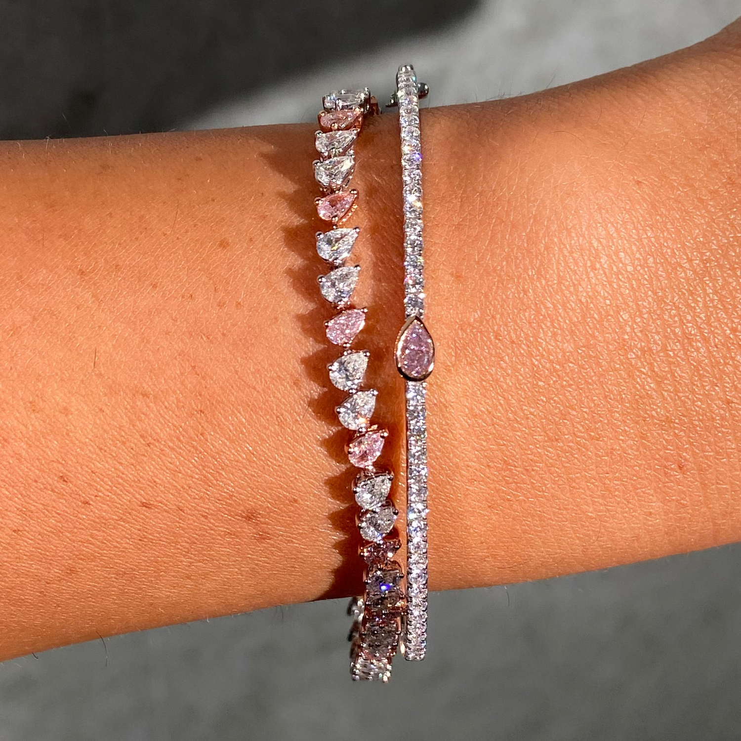 GIA Pink Pear Diamond Bangle Bracelet