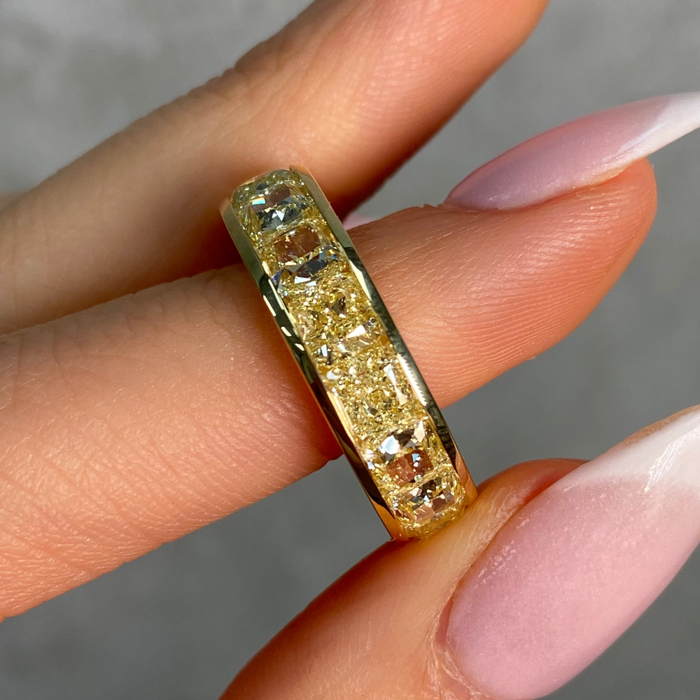 8ct Yellow Cushion diamond eternity band at Rare Colors by Namdar, 5th Avenue New York
