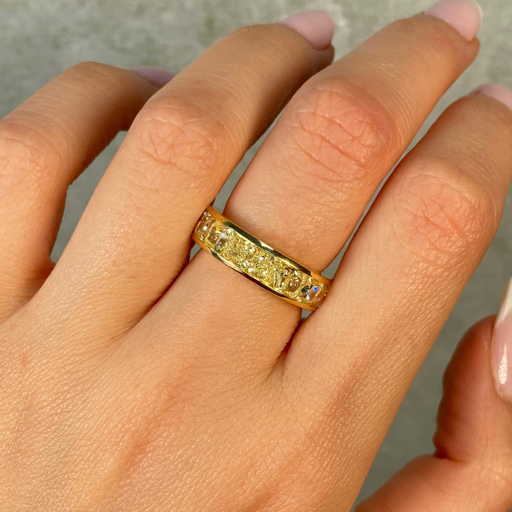 8ct Yellow Cushion eternity band — color diamond specialists Rare Colors by Namdar