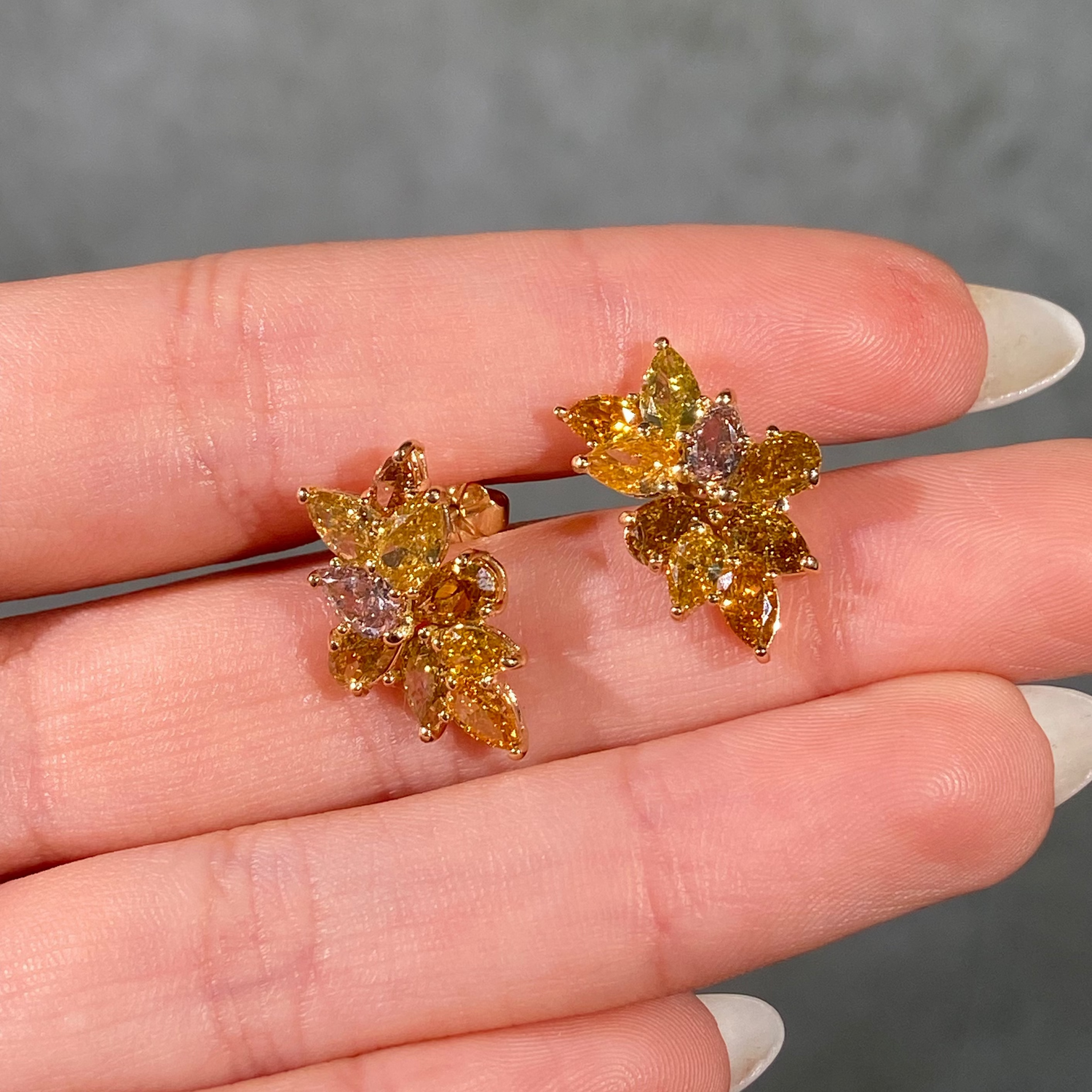 5ct Mixed Earth Tone Champagne Diamond Cluster Earrings