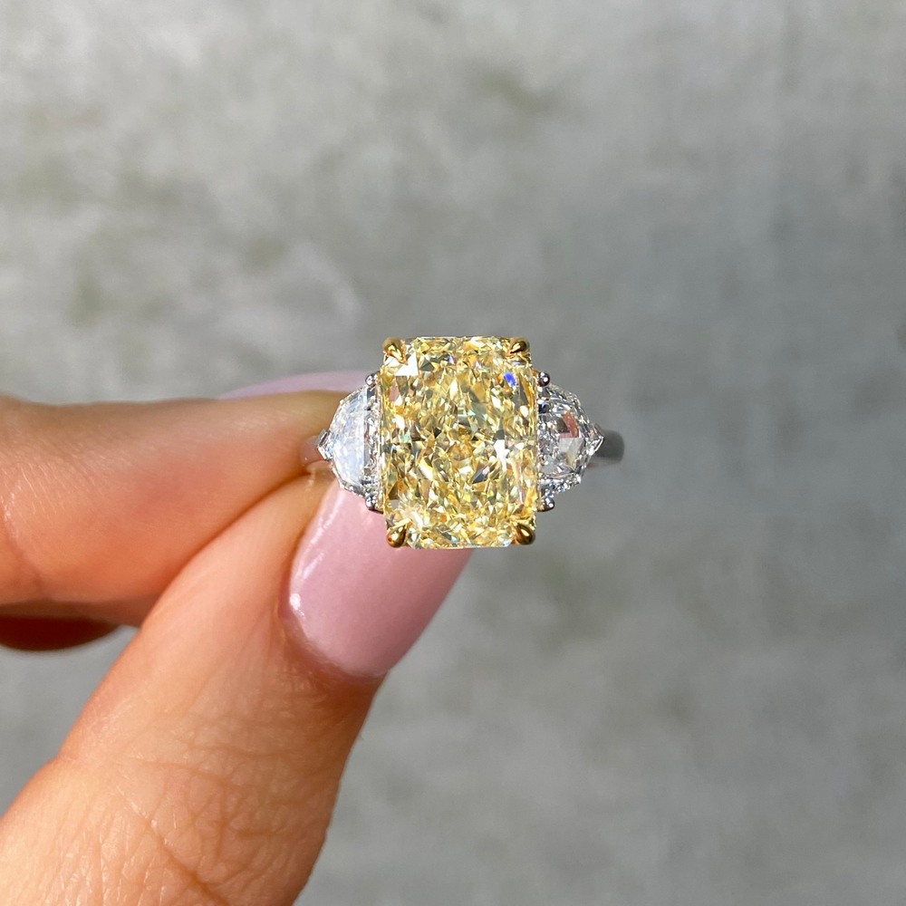5ct Light Yellow Elongated Radiant diamond engagement ring by Rare Colors by Namdar, New York City