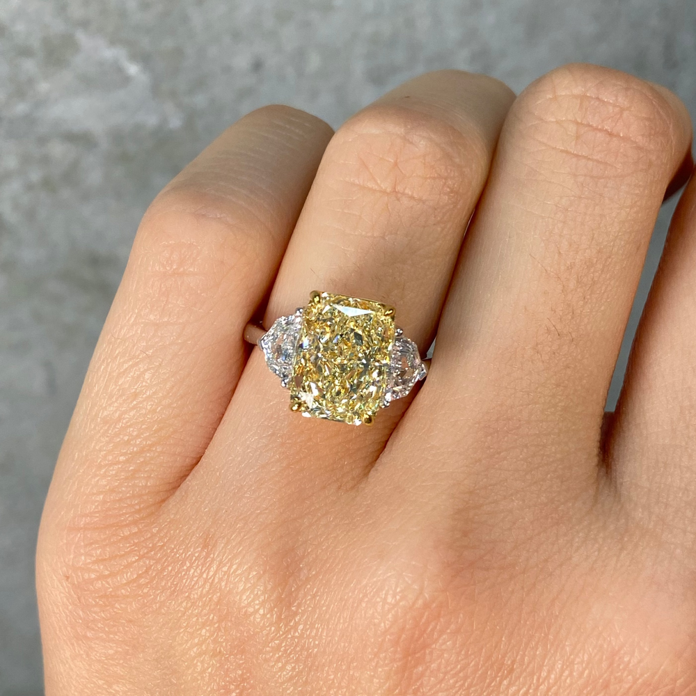 Natural 5ct Light Yellow Elongated Radiant diamond engagement ring — Rare Colors by Namdar NYC