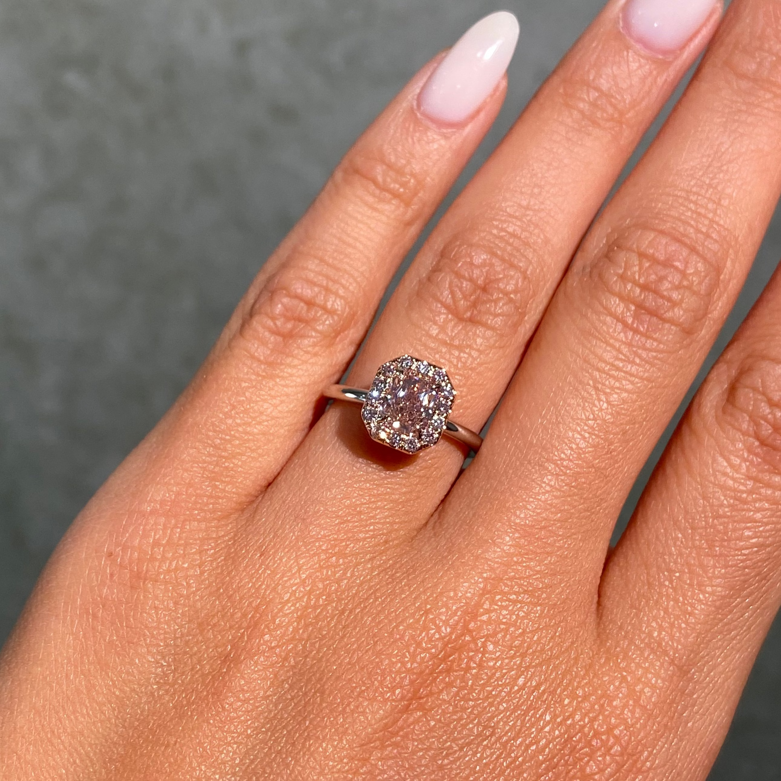1ct Fancy Brownish Pink Radiant Diamond Halo Engagement Ring
