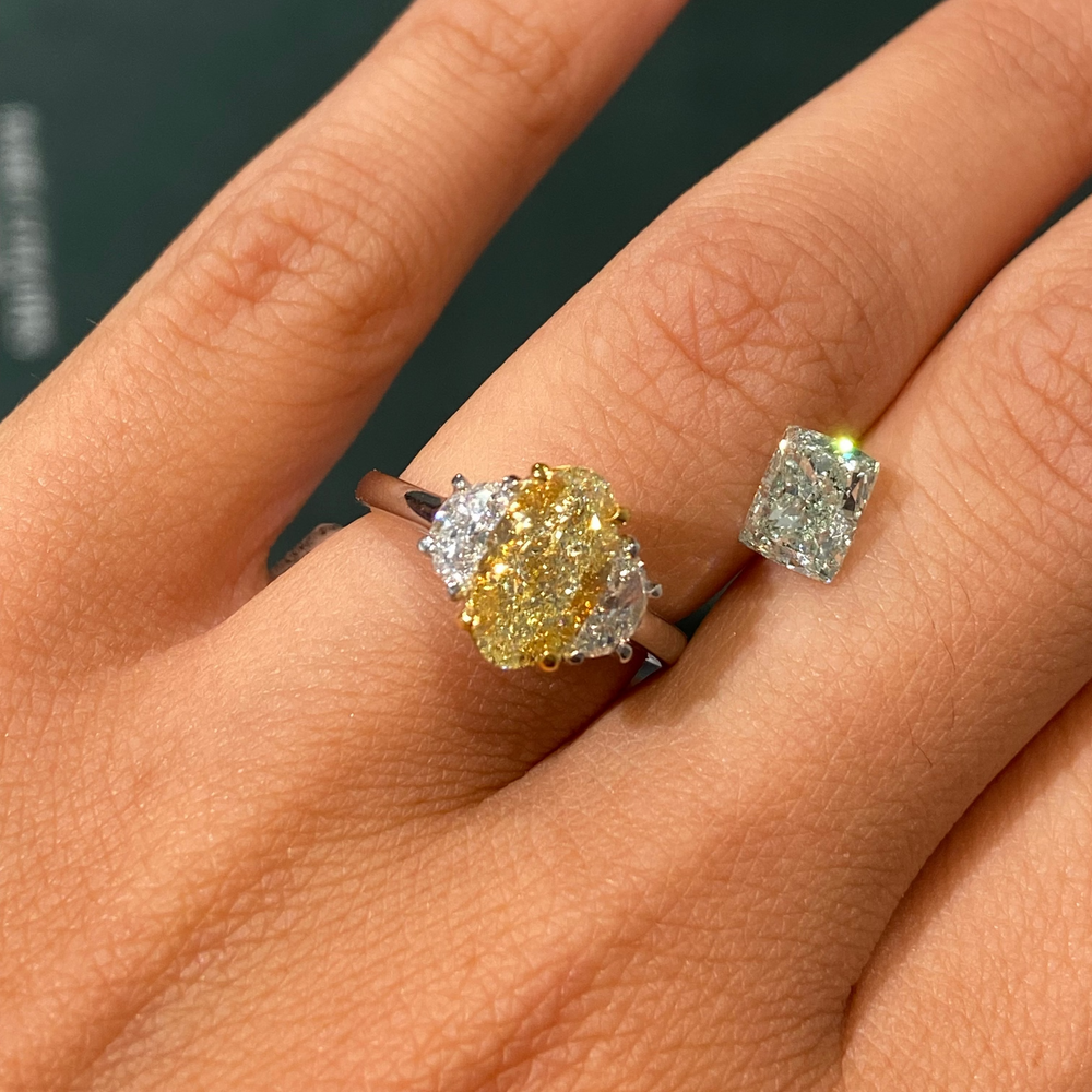 2.02ct GIA Light Yellow Oval Diamond Three Stone Engagement Ring