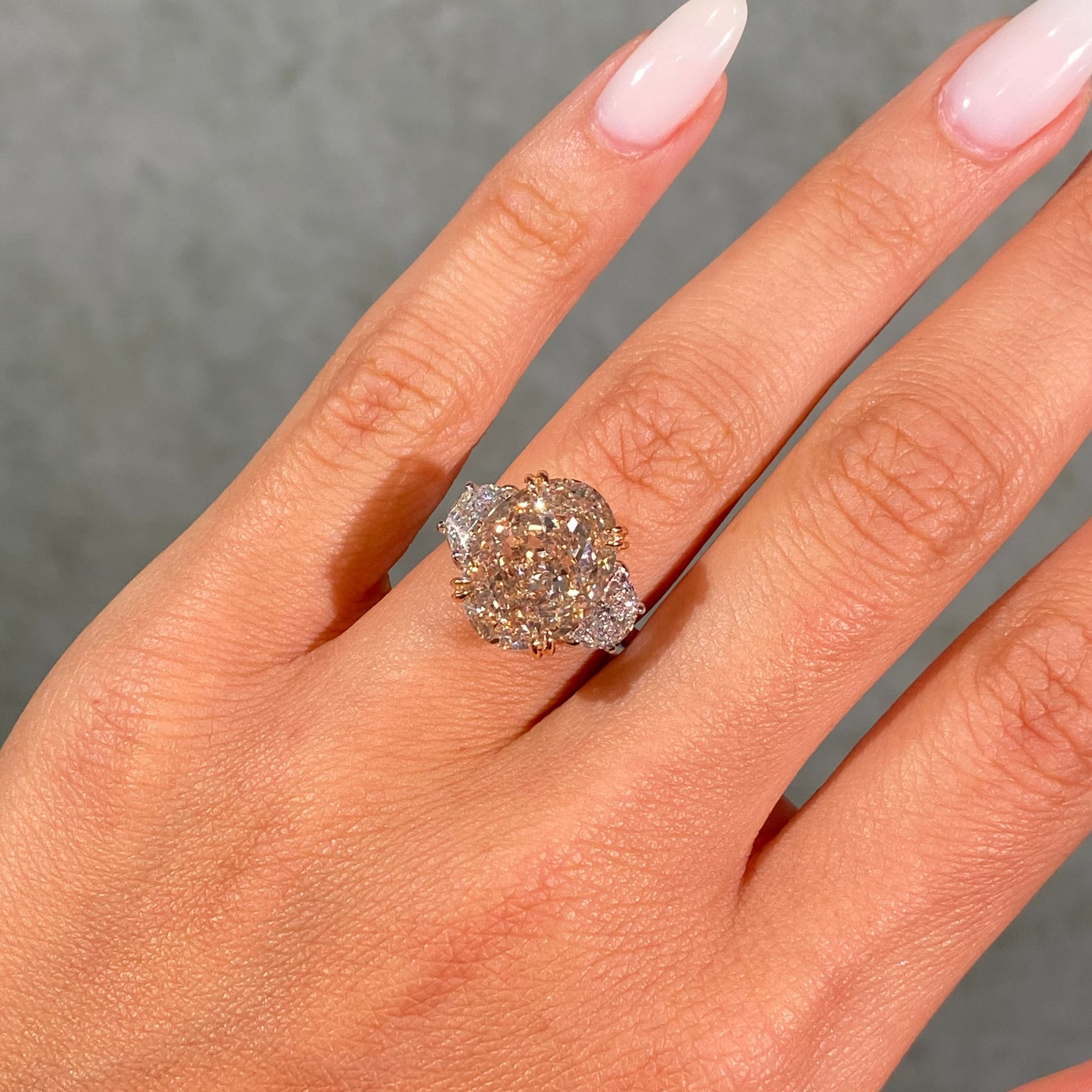 10ct Champagne Oval Diamond Three Stone Engagement Ring