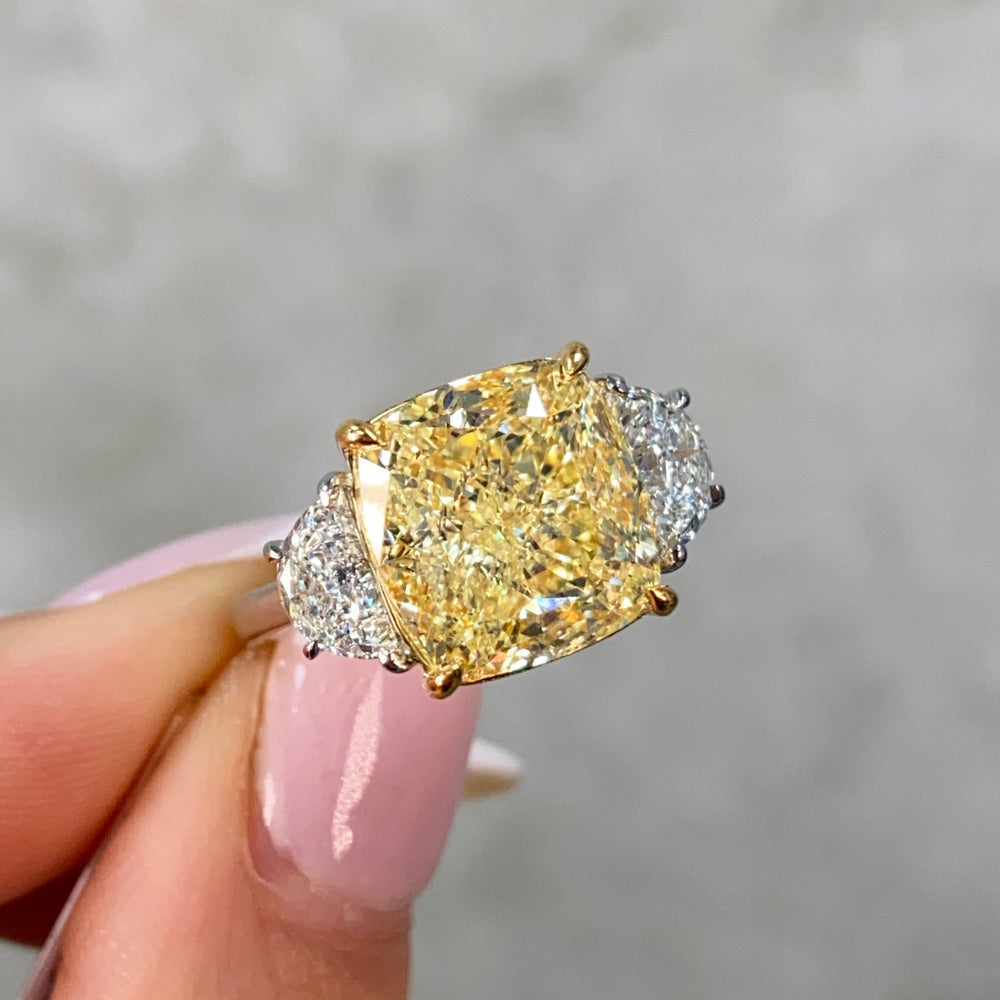 7ct Fancy Light Yellow Cushion diamond engagement ring by Rare Colors by Namdar, New York City