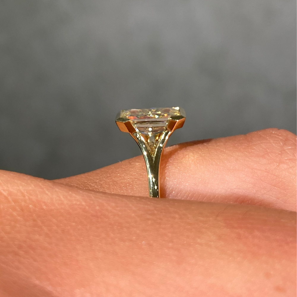 2ct GIA Fancy Light Yellow Elongated Radiant Diamond Floating Bezel Engagement Ring