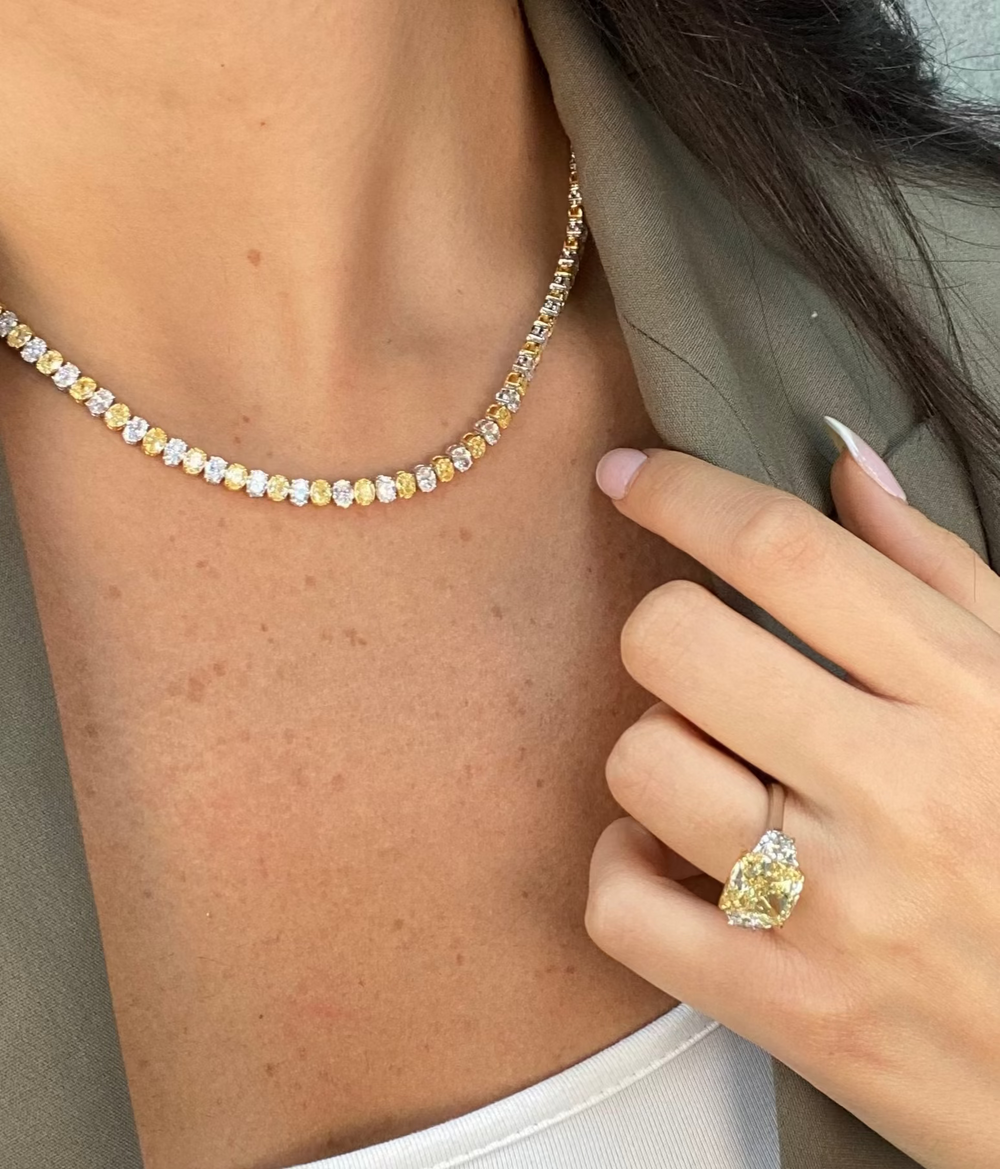 24ct Yellow Oval diamond necklace, handcrafted by Rare Colors by Namdar