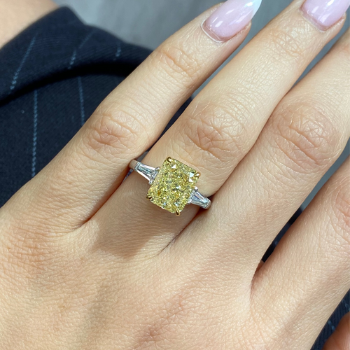 4 Carat Fancy Yellow Elongated Cushion Diamond Engagement Ring
