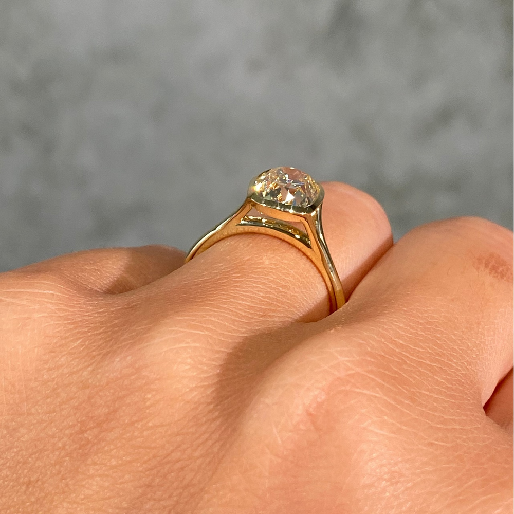 2.7ct Yellow Old Mine Cushion Diamond Split Shank Bezel Solitaire Engagement Ring