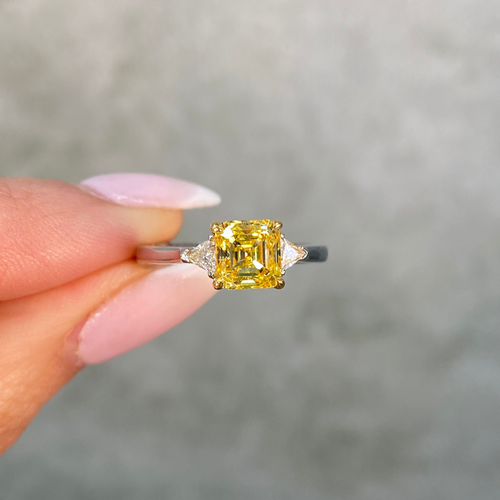 1.5ct Vivid Yellow Square Emerald Diamond Engagement Ring