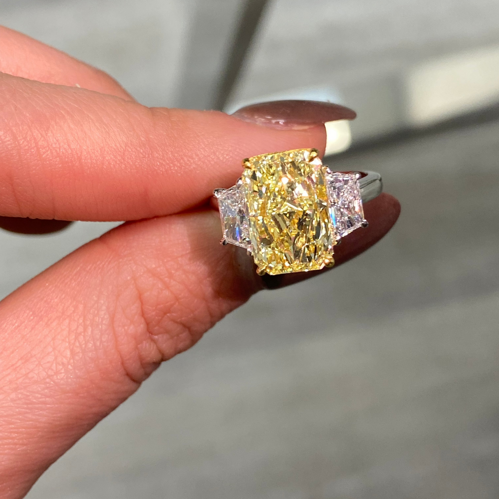 Natural 4ct Fancy Yellow Elongated Radiant diamond engagement ring — Rare Colors by Namdar NYC