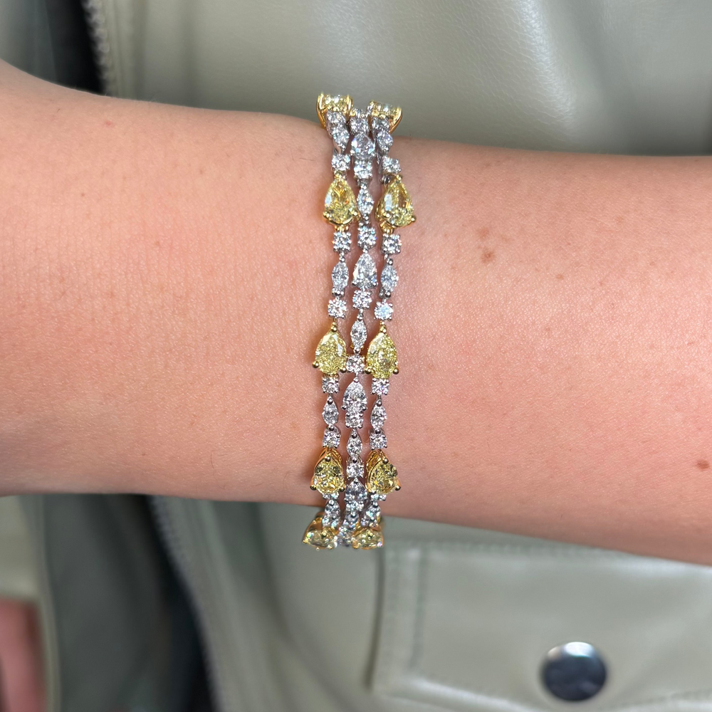 Unique 13ct Yellow and White Diamond Pear Shape Bracelet
