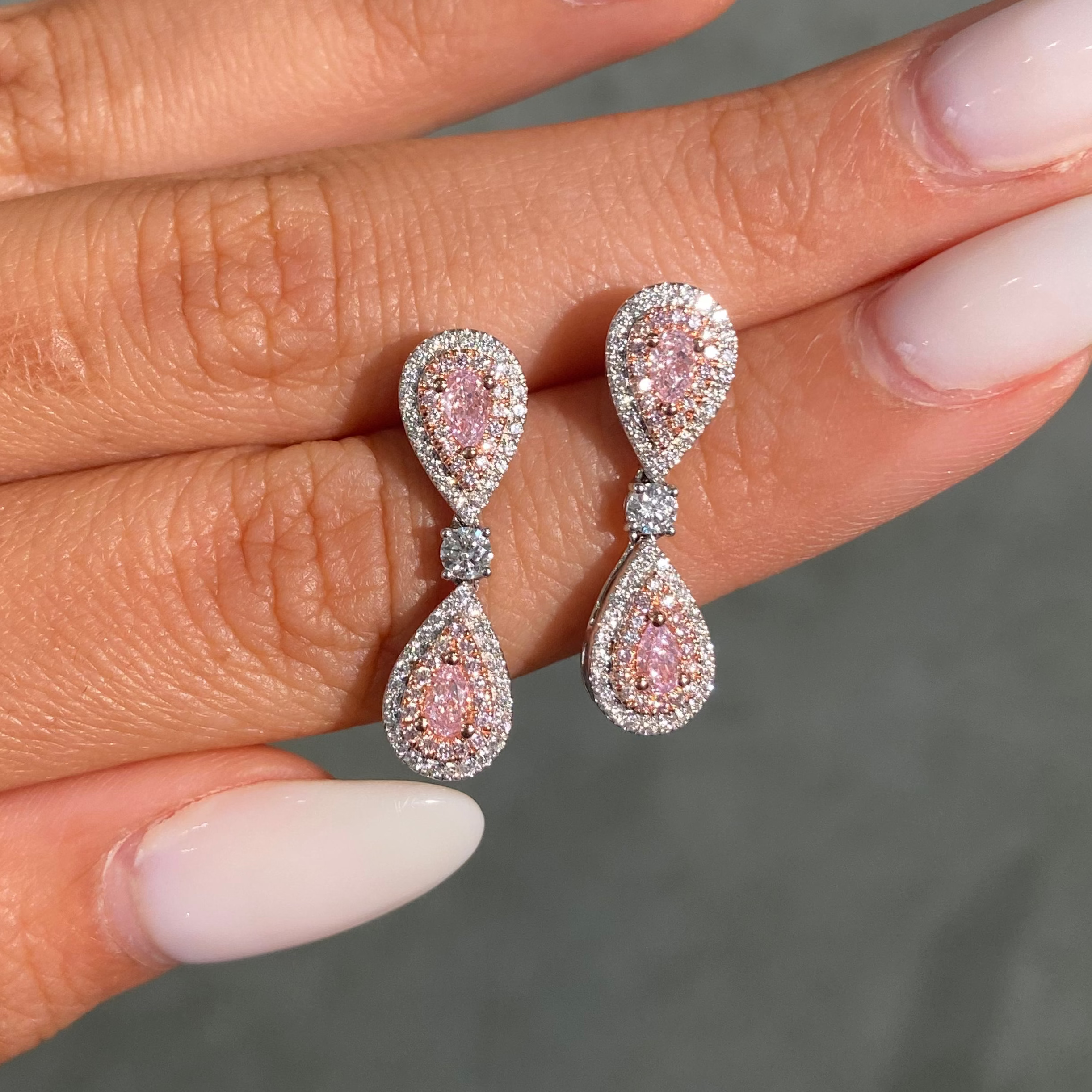 1.40ct Pink Pear Diamond Double Halo Earrings