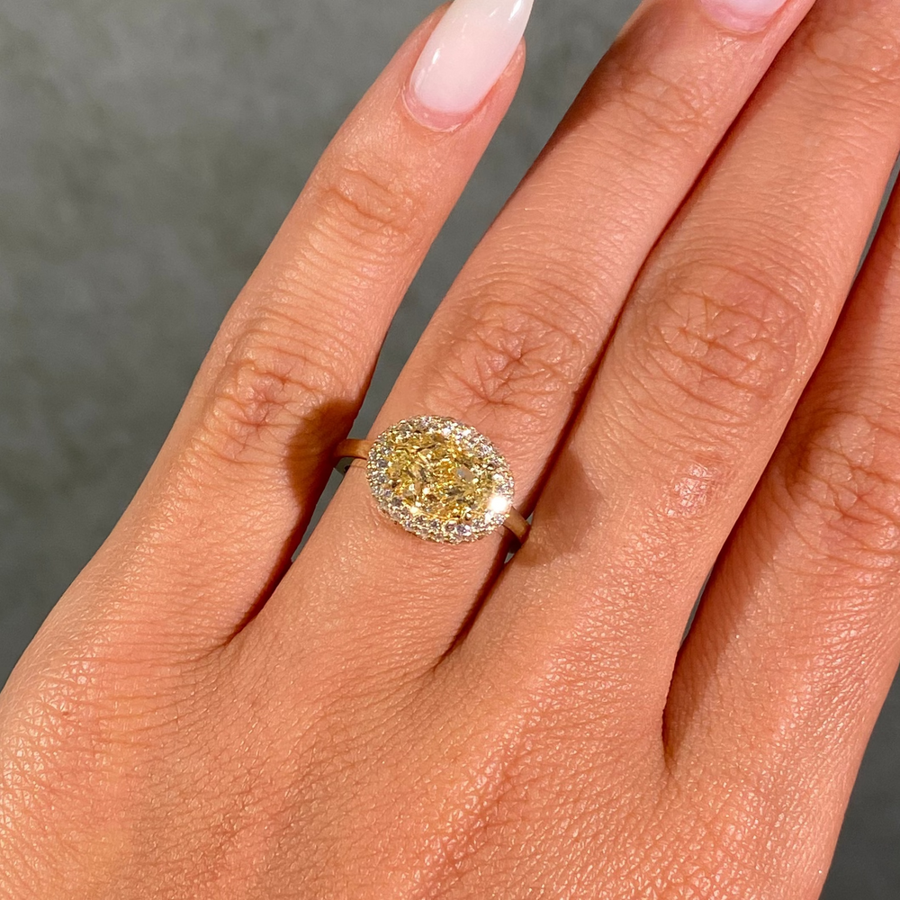 3ct GIA Fancy Light Yellow Oval Diamond Cobblestone Engagement Ring