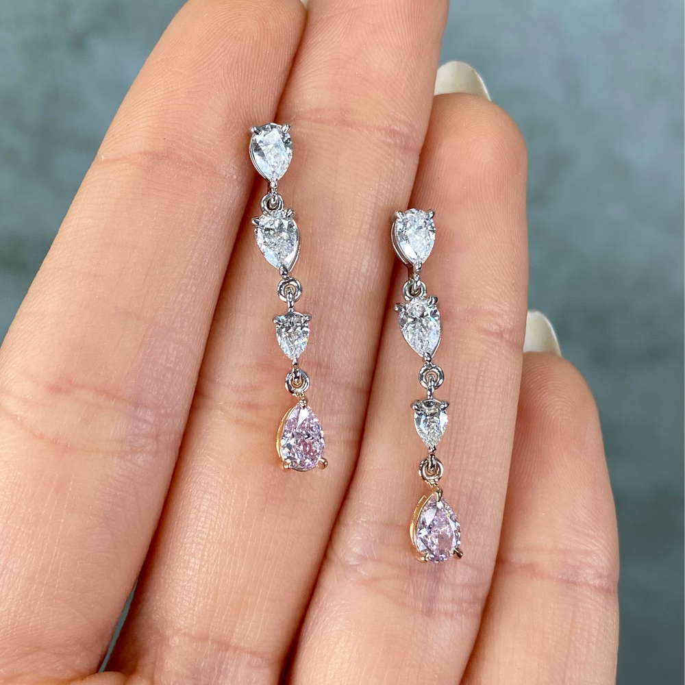 Pink and Colorless Pear Diamond Drop Earrings