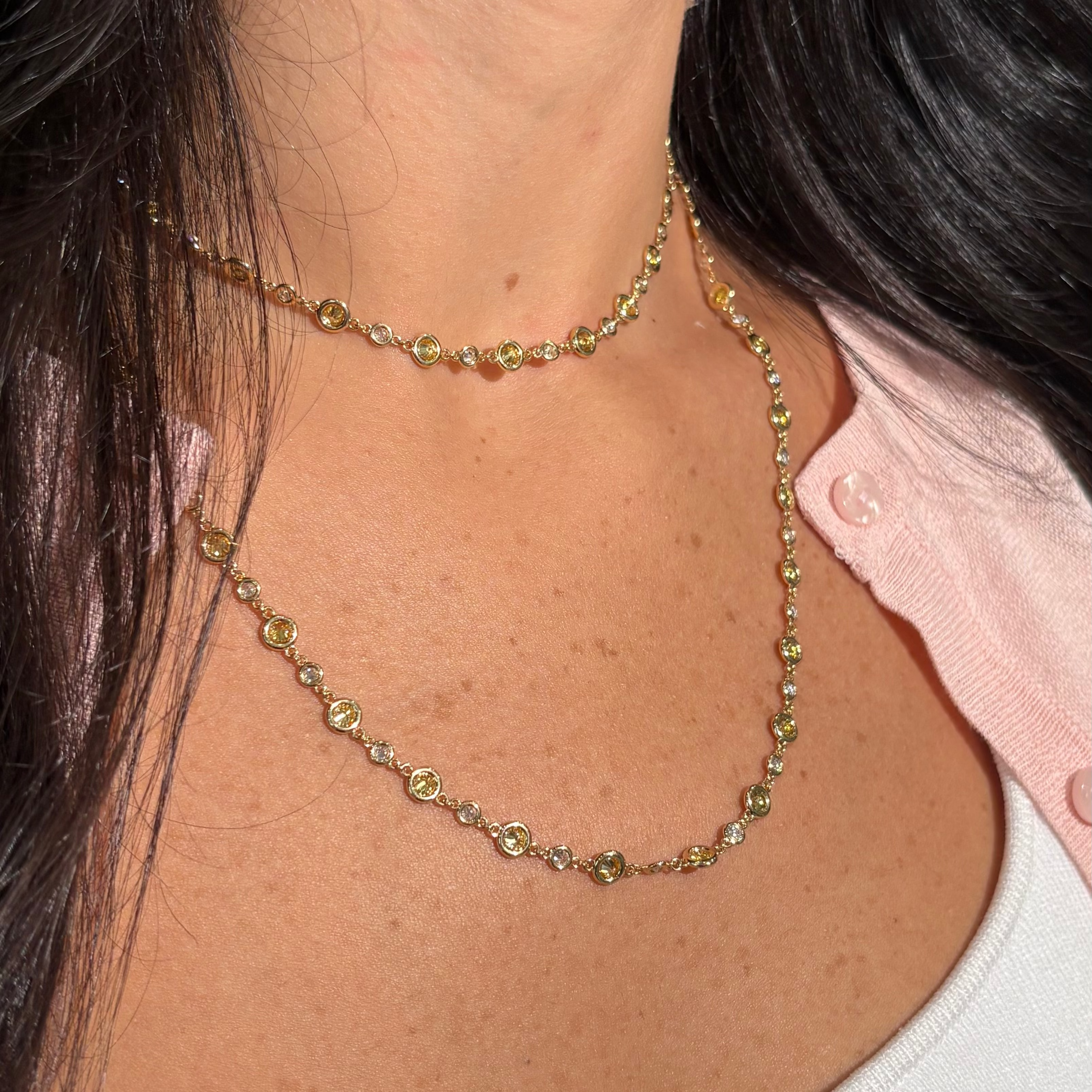 Round Intense Yellow Diamond Chain Necklace