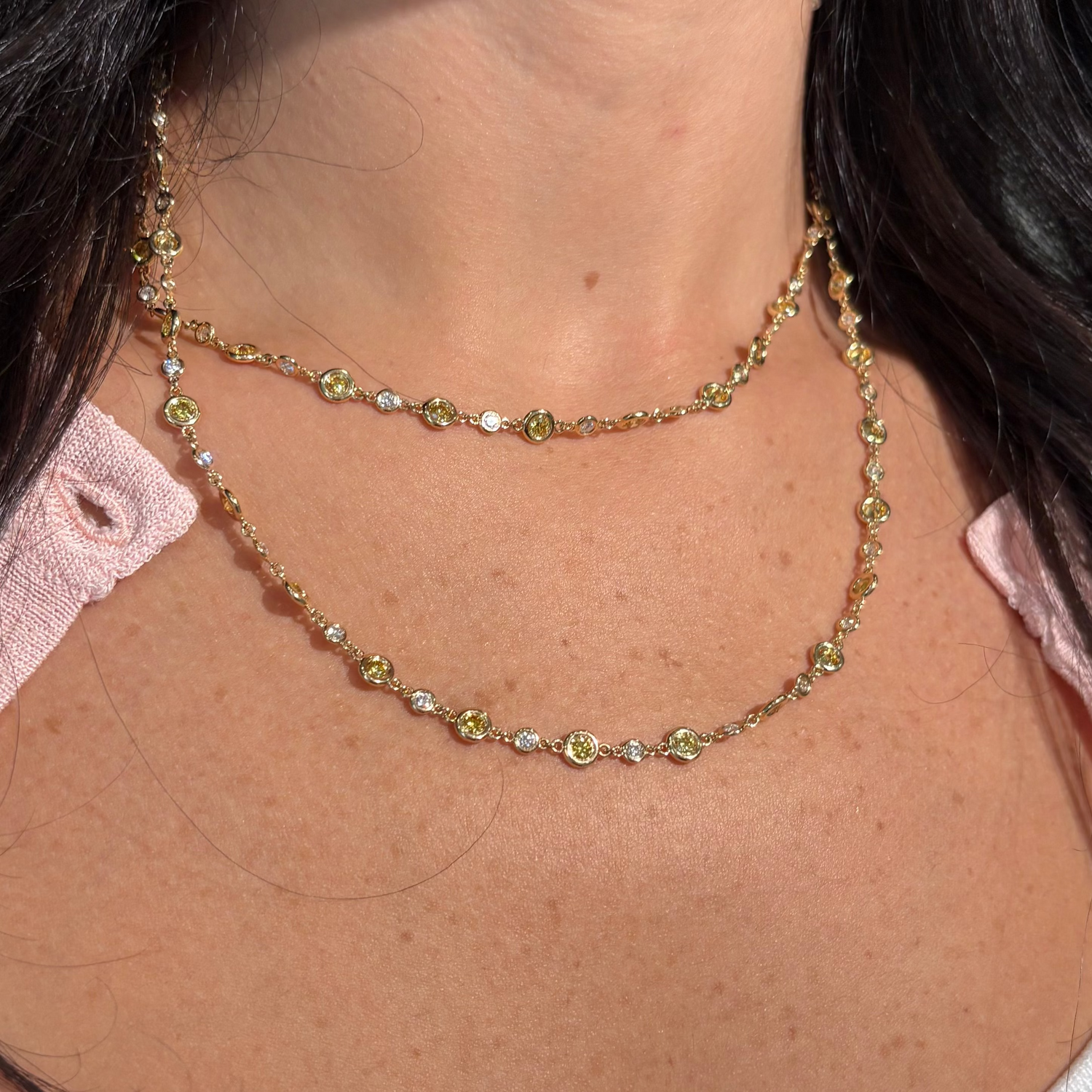 Round Intense Yellow Diamond Chain Necklace