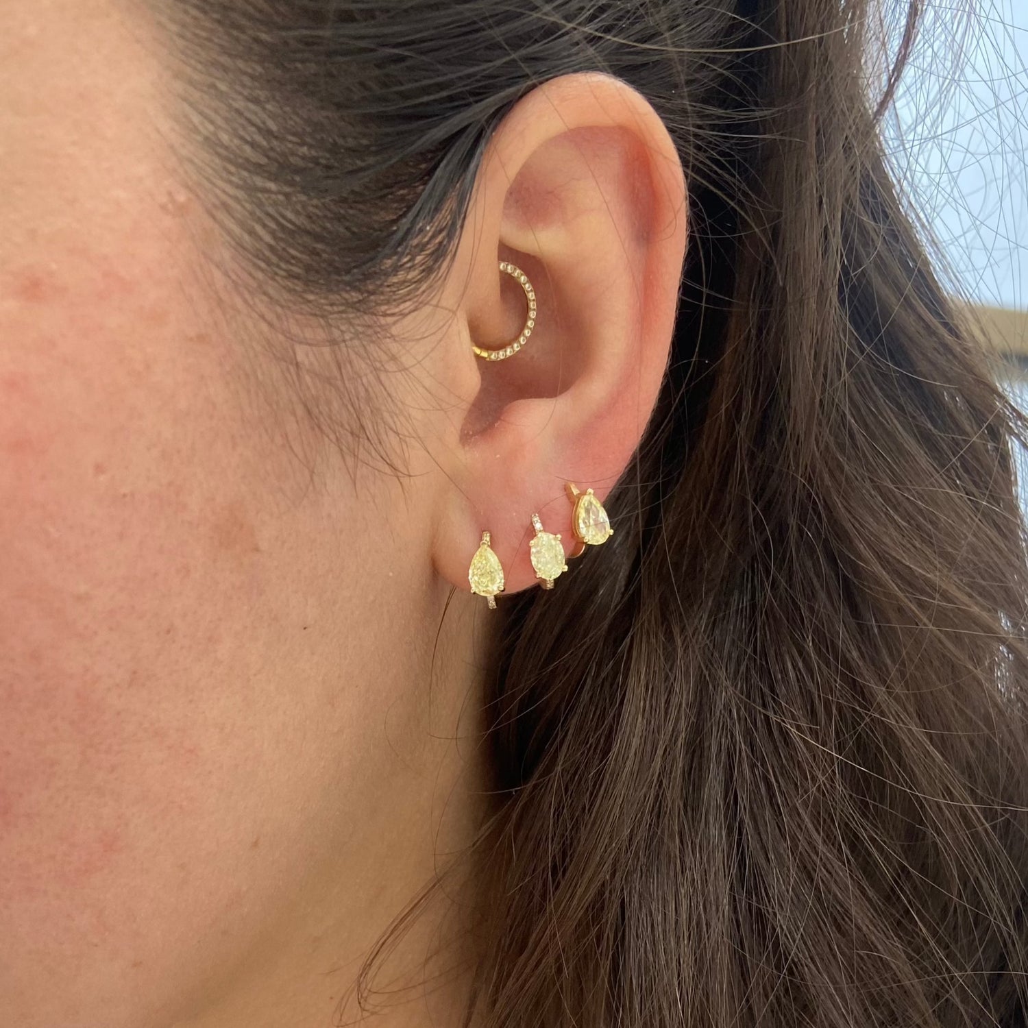 Rare Colors by Namdar Yellow Pear diamond huggie earrings, New York City