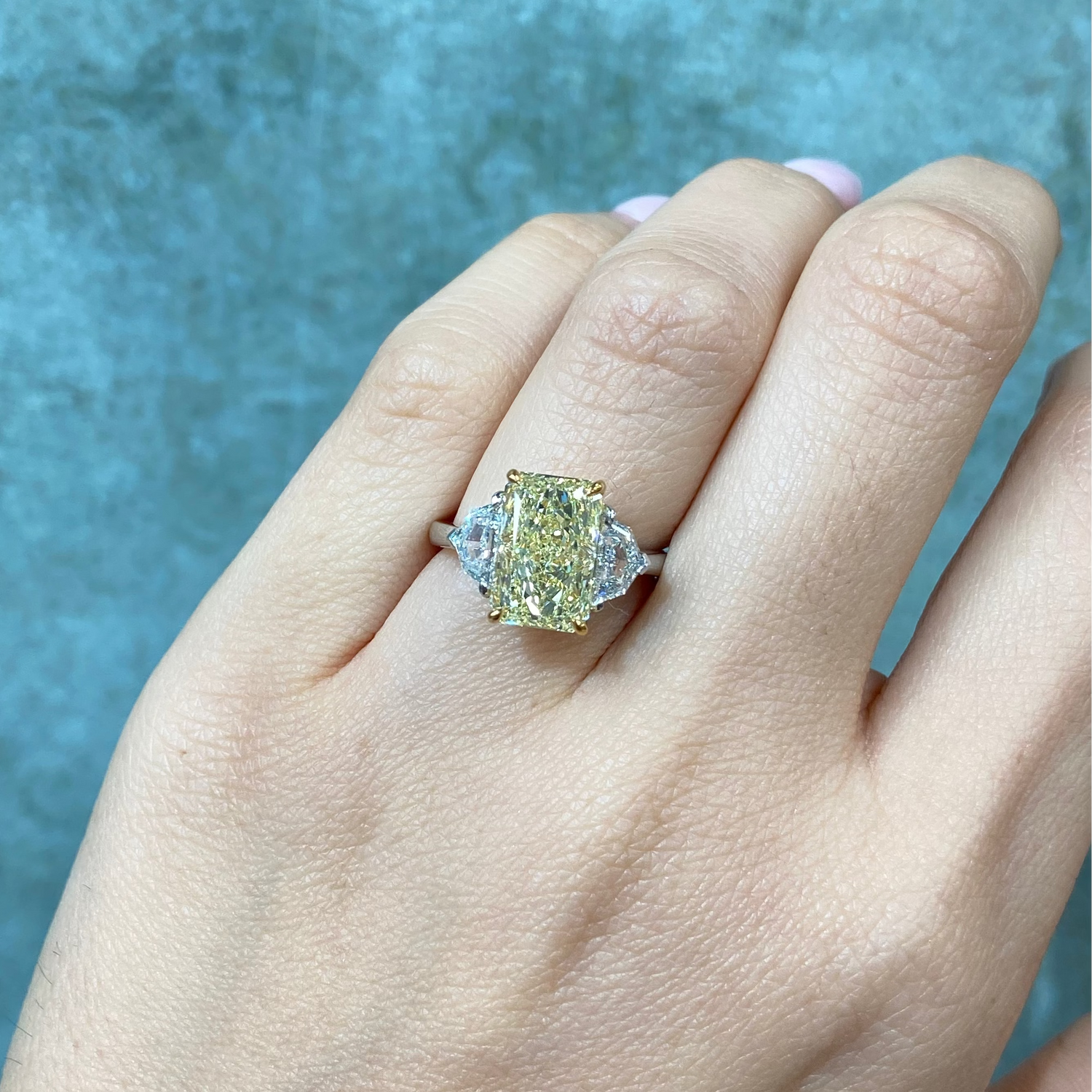 Natural 3.9ct Yellow Elongated Radiant diamond engagement ring — Rare Colors by Namdar NYC