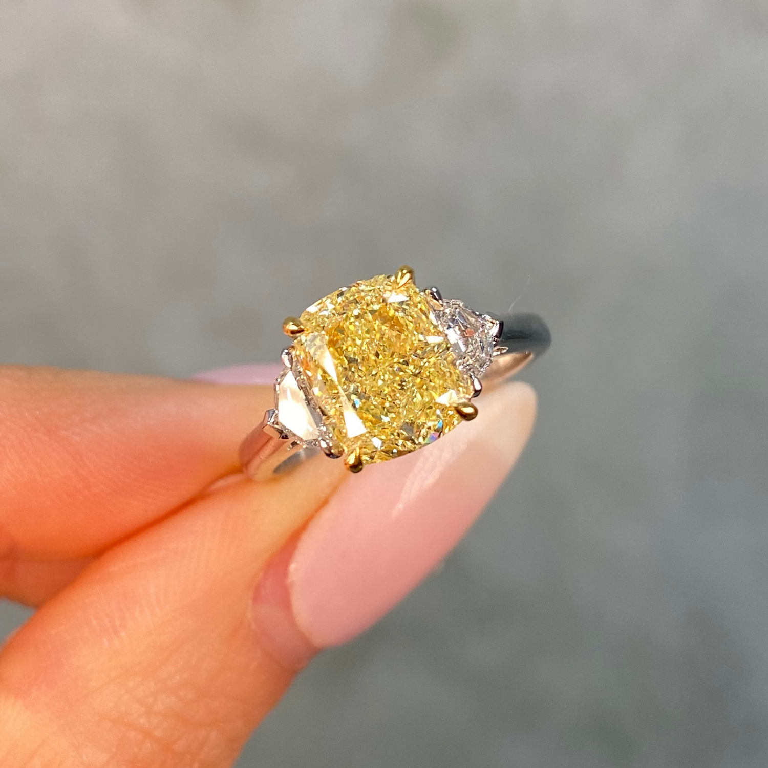 3ct Yellow Cushion engagement ring — color diamond specialists Rare Colors by Namdar