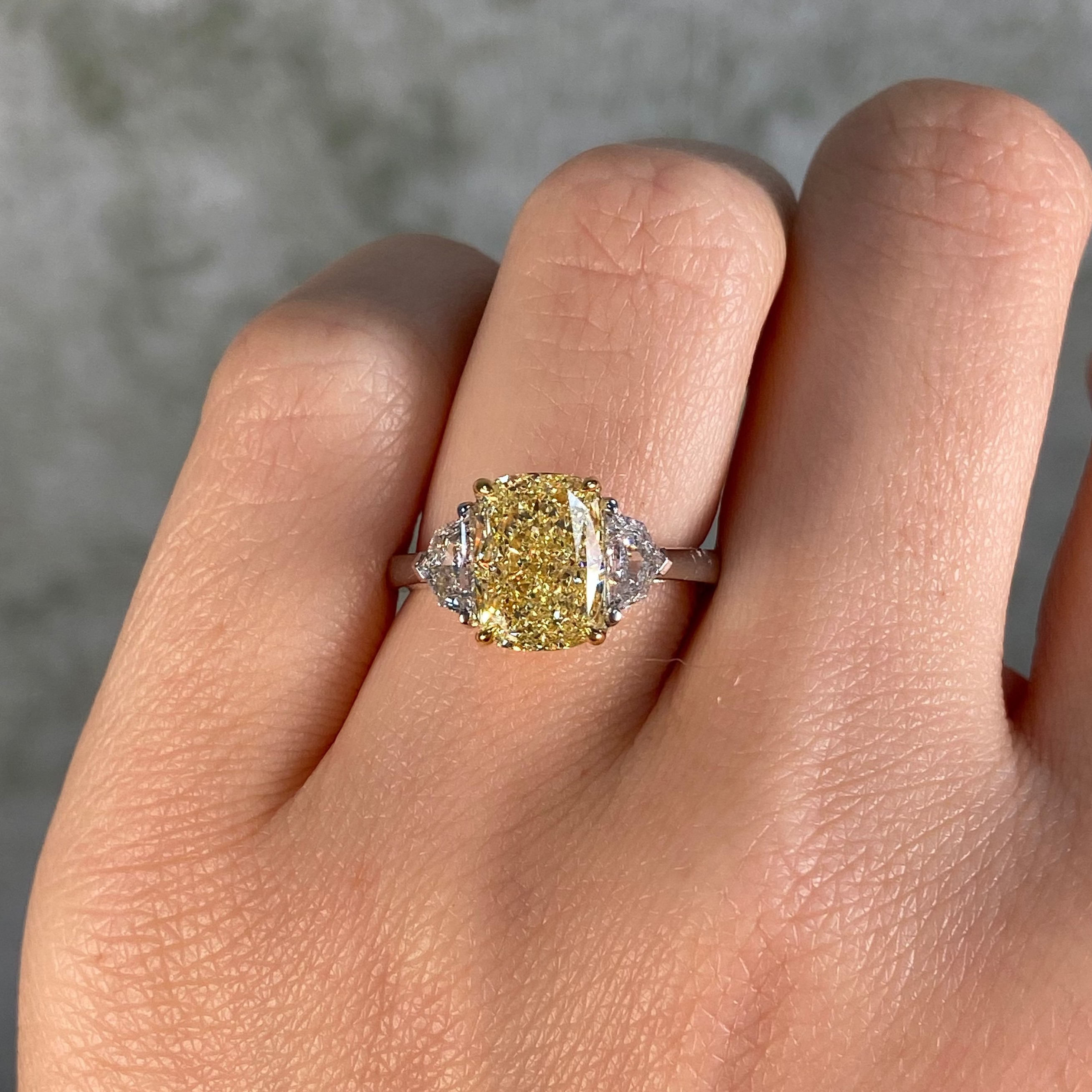 3 Carat Fancy Yellow Elongated Cushion Diamond Engagement Ring