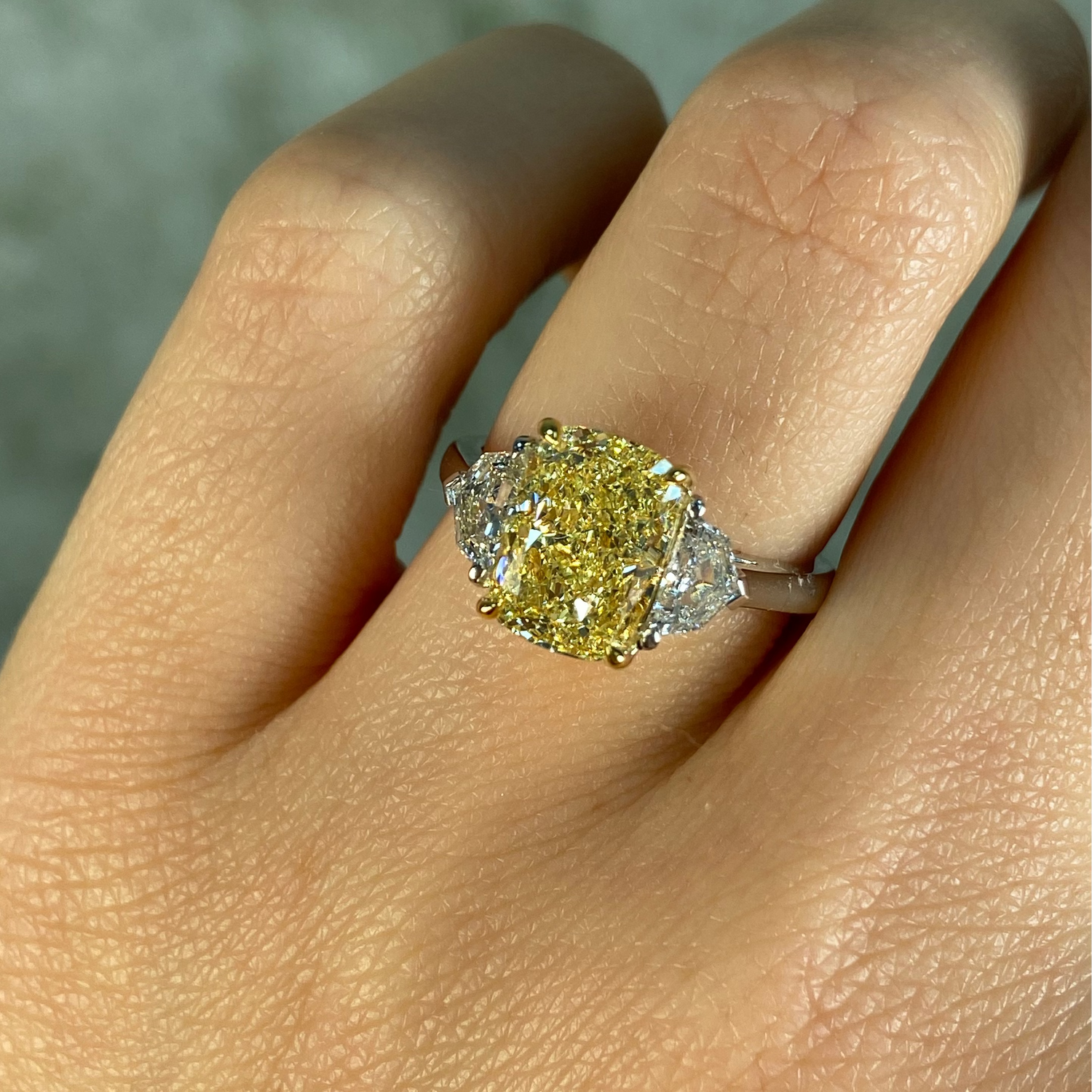 Rare Colors by Namdar 3ct Fancy Yellow Cushion diamond engagement ring, New York City