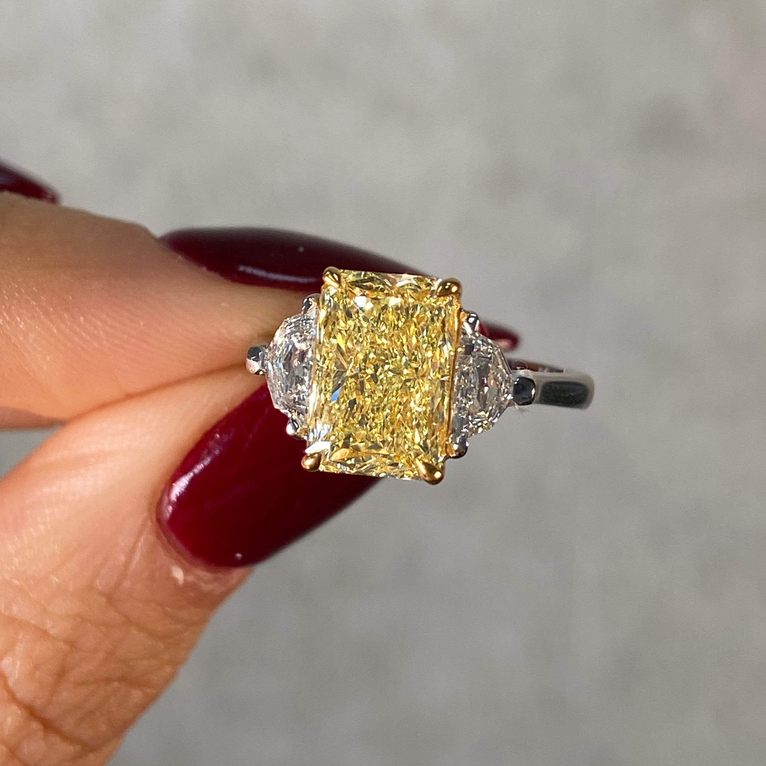 3 Carat Elongated Radiant Yellow Diamond Engagement Ring