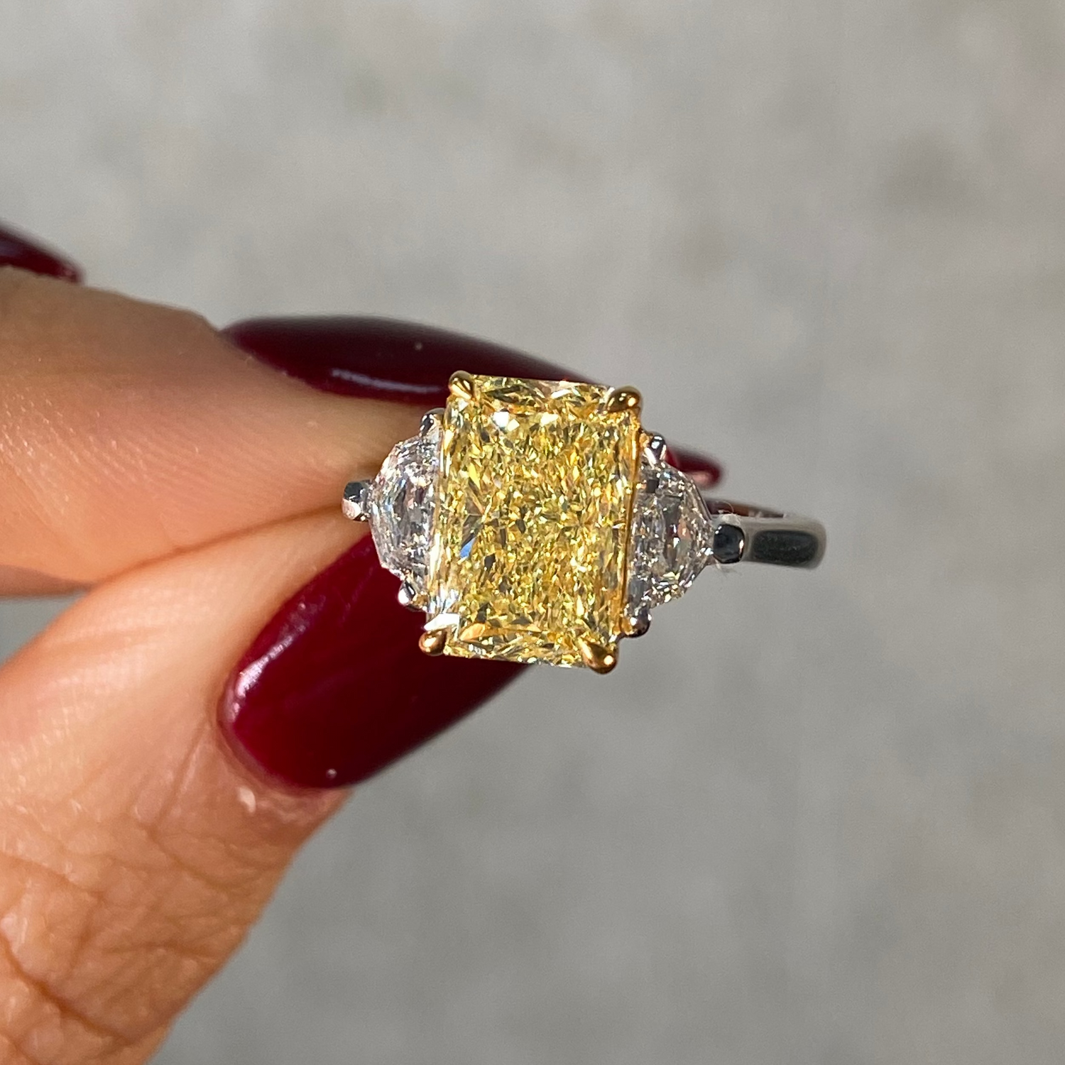 3ct Yellow Elongated Radiant diamond engagement ring by Rare Colors by Namdar, New York City