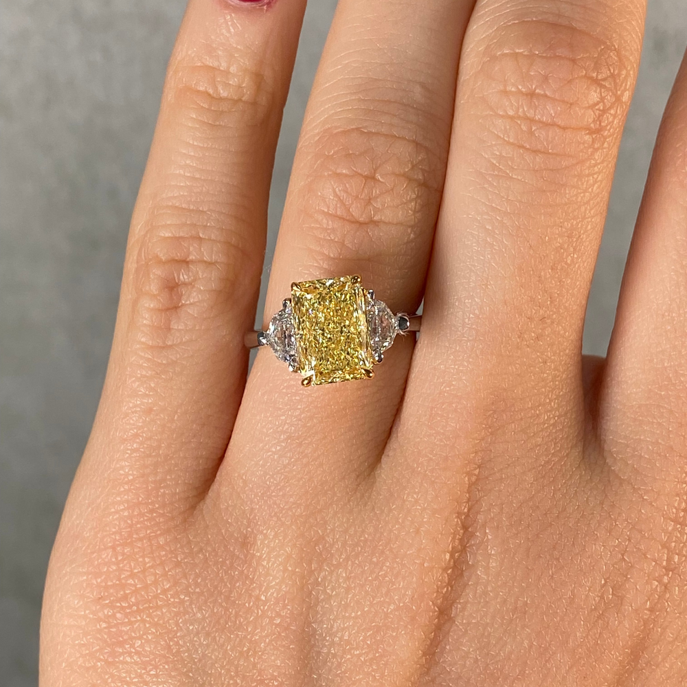 Natural 3ct Yellow Elongated Radiant diamond engagement ring — Rare Colors by Namdar NYC