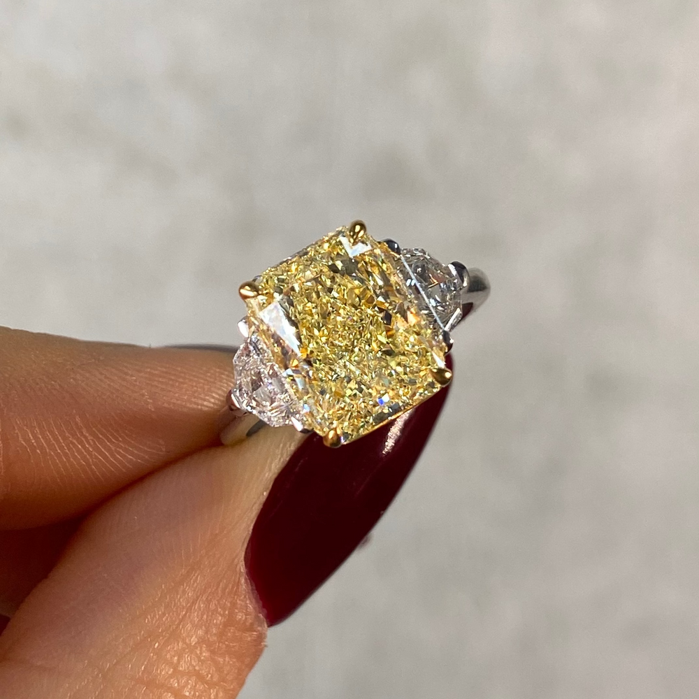 5 Carat Elongated Radiant Yellow Diamond Engagement Ring