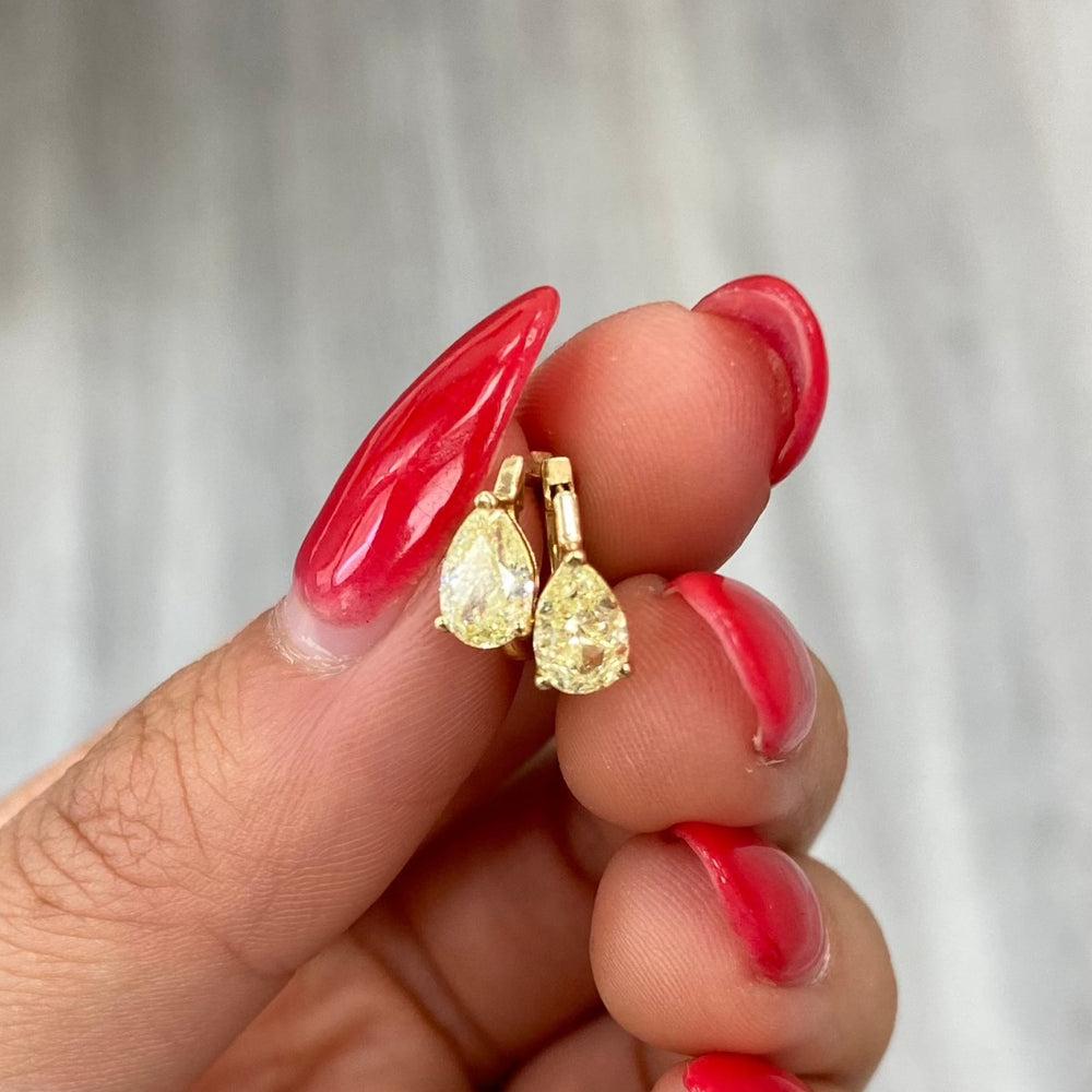 Rare Colors by Namdar Yellow Pear diamond huggie earrings, New York City